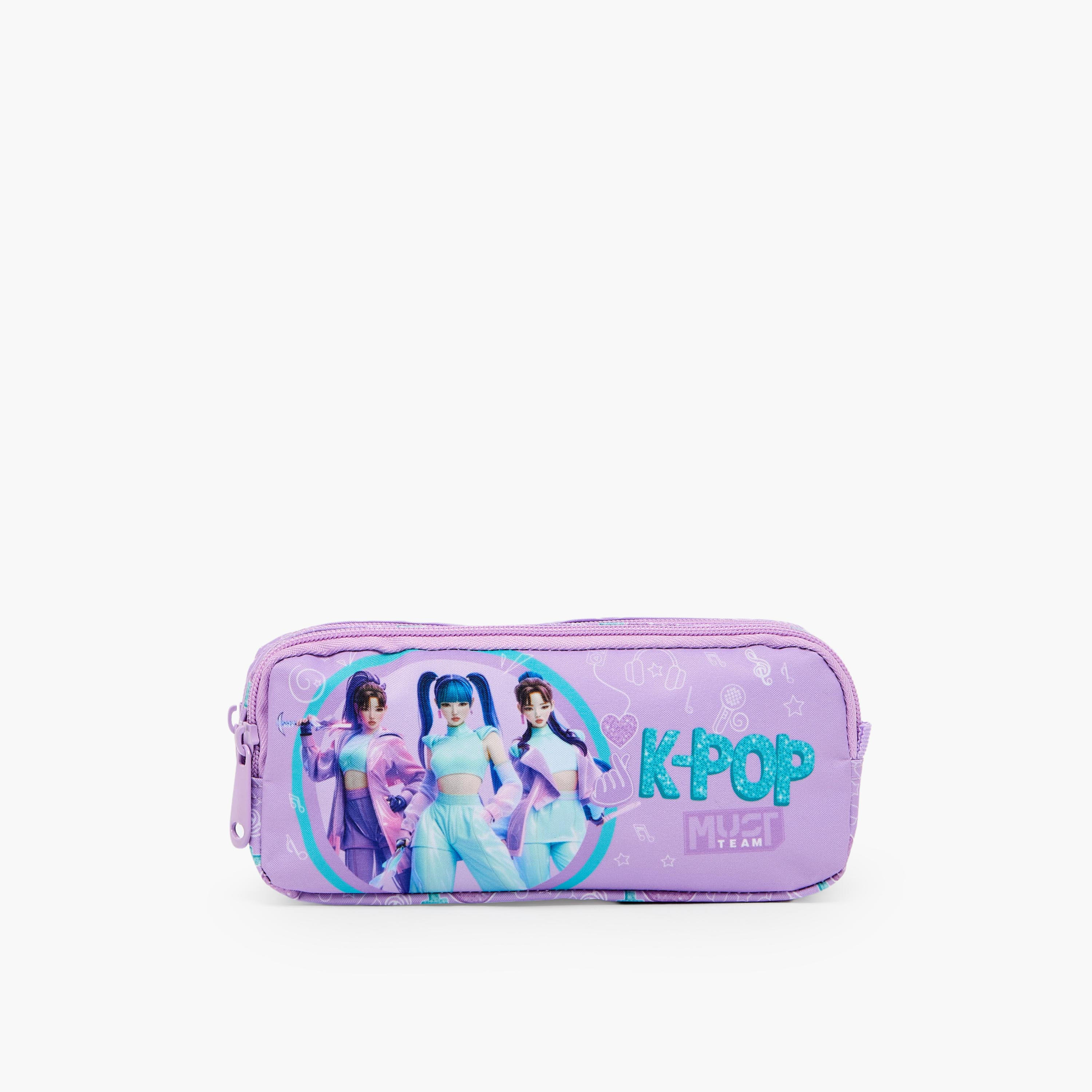 MustTeam KPop Demon Hunters Print Pencil Pouch with 2 Compartments-school-stationery-pencilcases-image-1