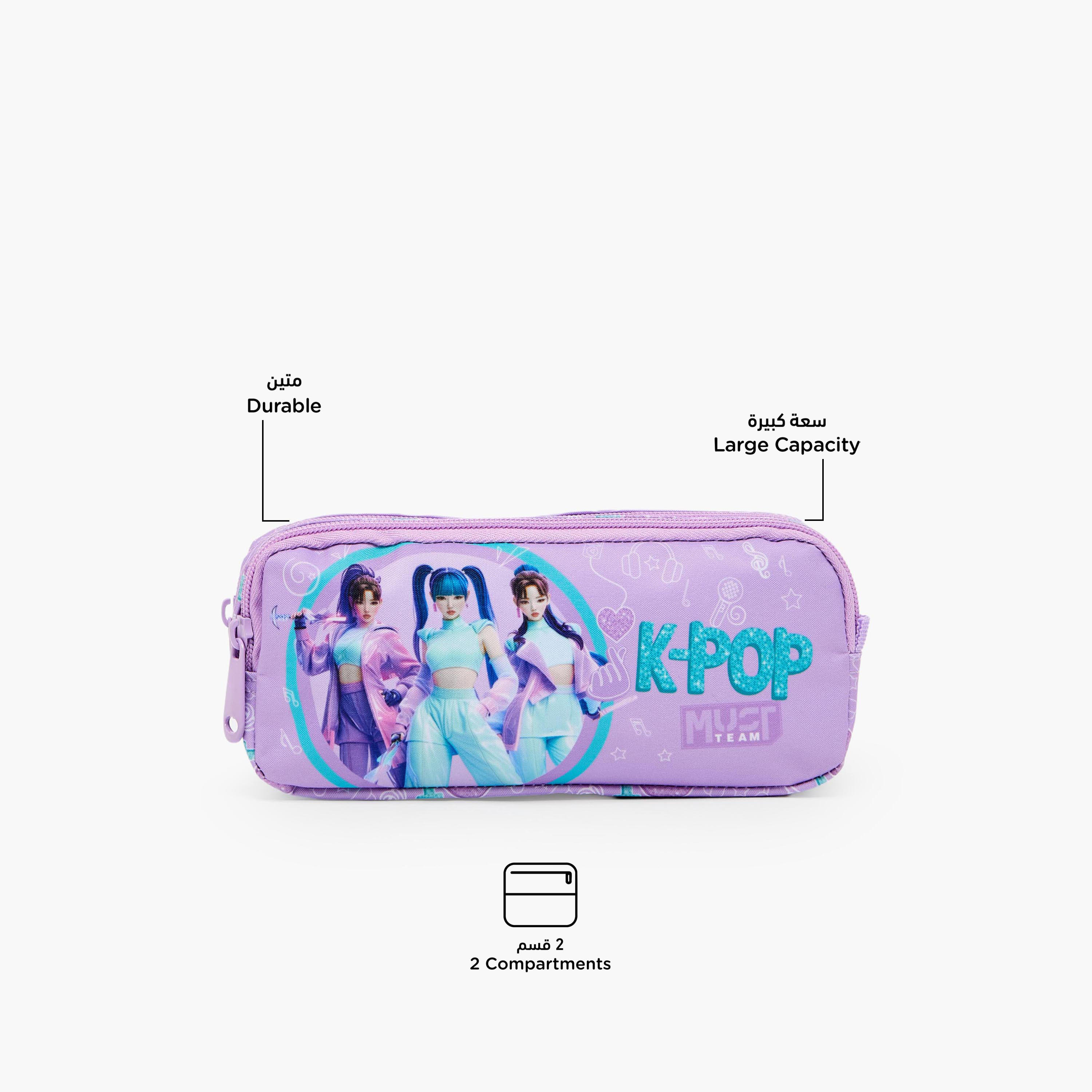 MustTeam KPop Demon Hunters Print Pencil Pouch with 2 Compartments-school-stationery-pencilcases-image-2
