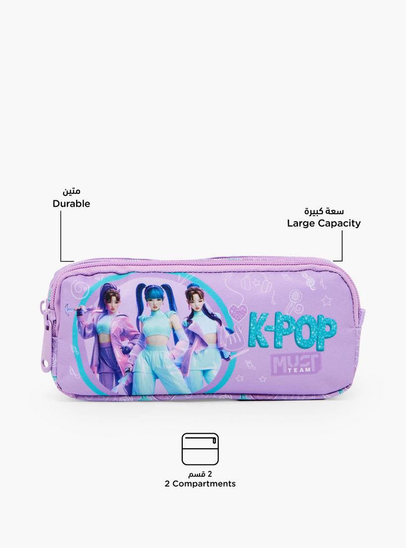 MustTeam KPop Demon Hunters Print Pencil Pouch with 2 Compartments-school-stationery-pencilcases-image-2