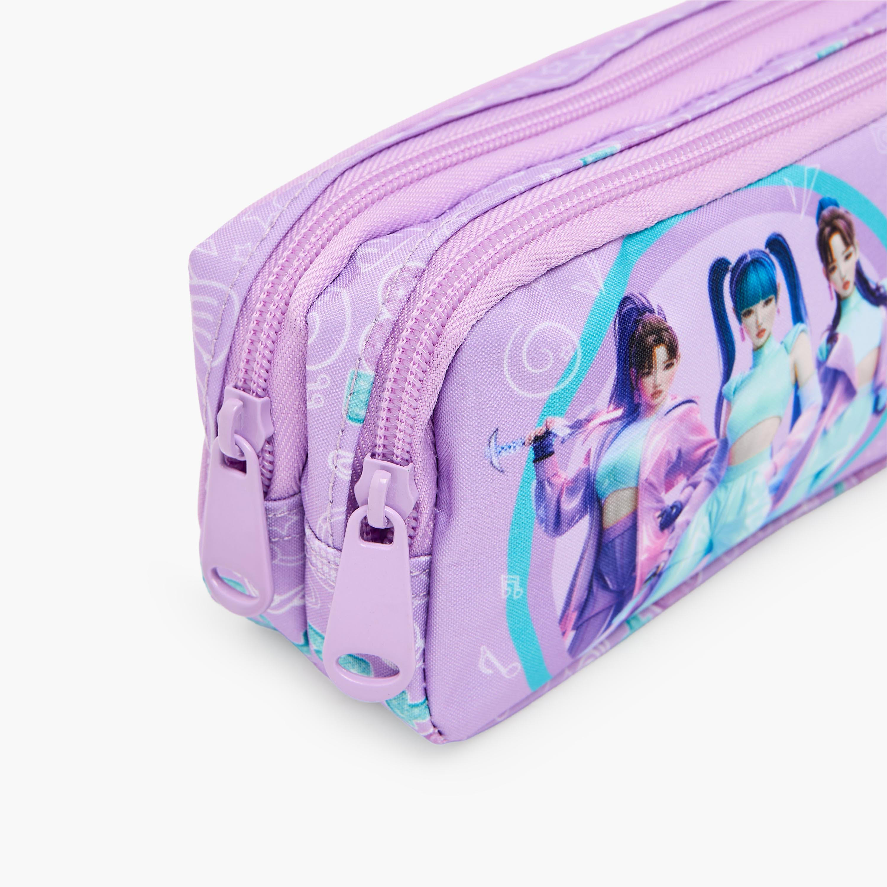MustTeam KPop Demon Hunters Print Pencil Pouch with 2 Compartments-school-stationery-pencilcases-image-3