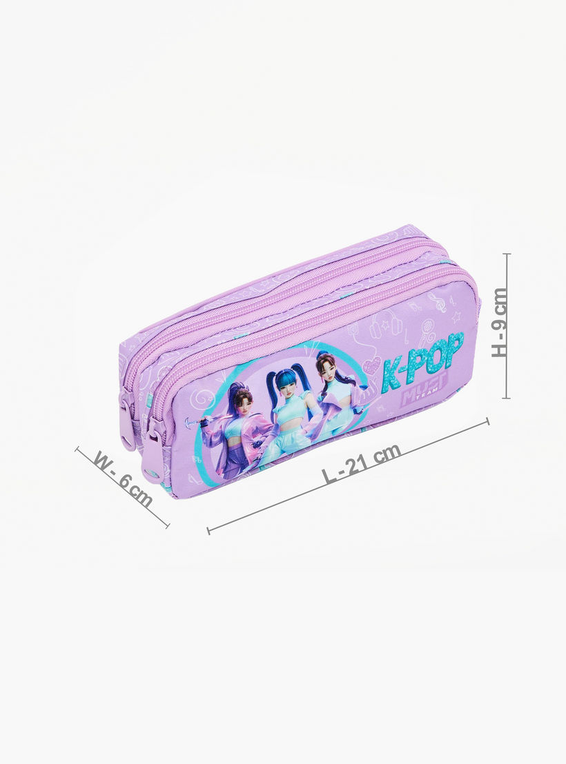 MustTeam KPop Demon Hunters Print Pencil Pouch with 2 Compartments-school-stationery-pencilcases-image-4