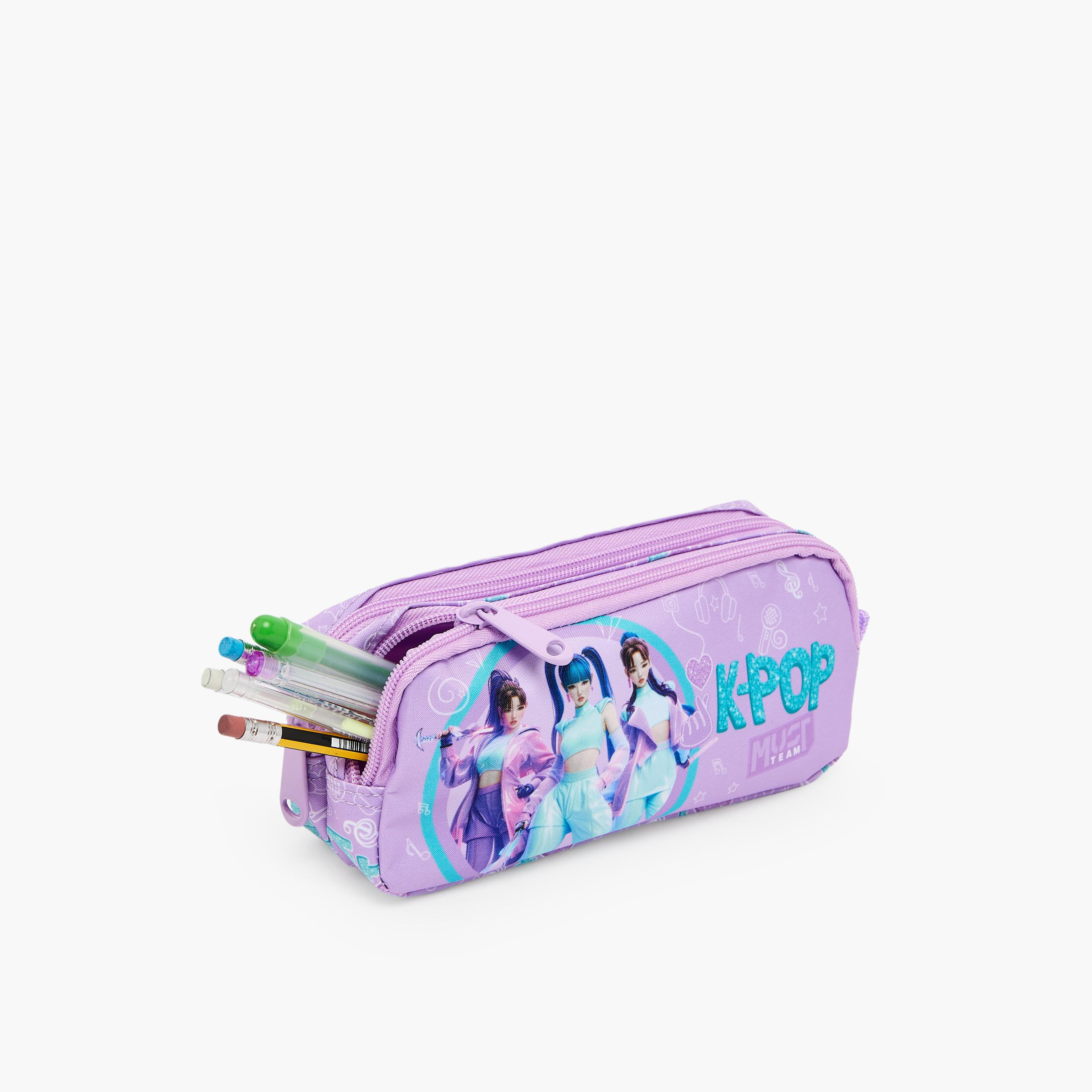 MustTeam KPop Demon Hunters Print Pencil Pouch with 2 Compartments-school-stationery-pencilcases-image-6