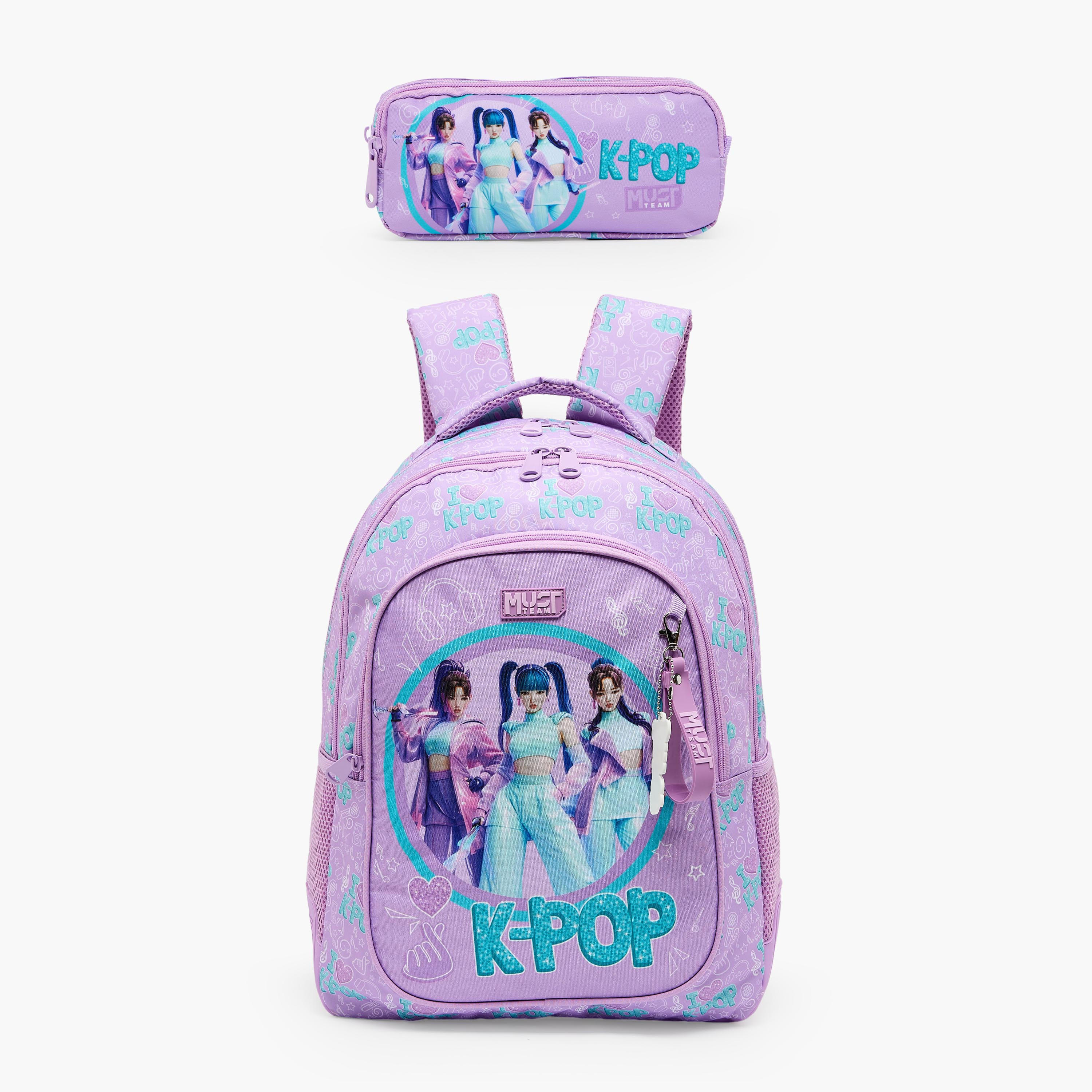 MustTeam KPop Demon Hunters Print Pencil Pouch with 2 Compartments-school-stationery-pencilcases-image-7