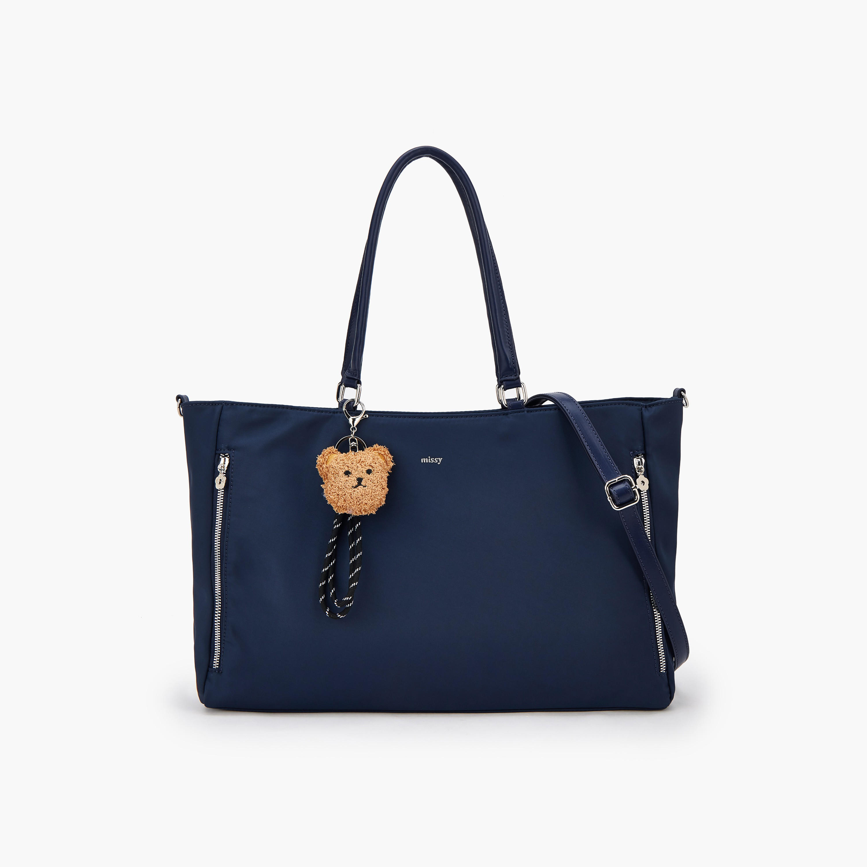 Missy Teddy Bear Charm Tote Bag with Zip Closure-women-bagsandwallets-handbags-image-1