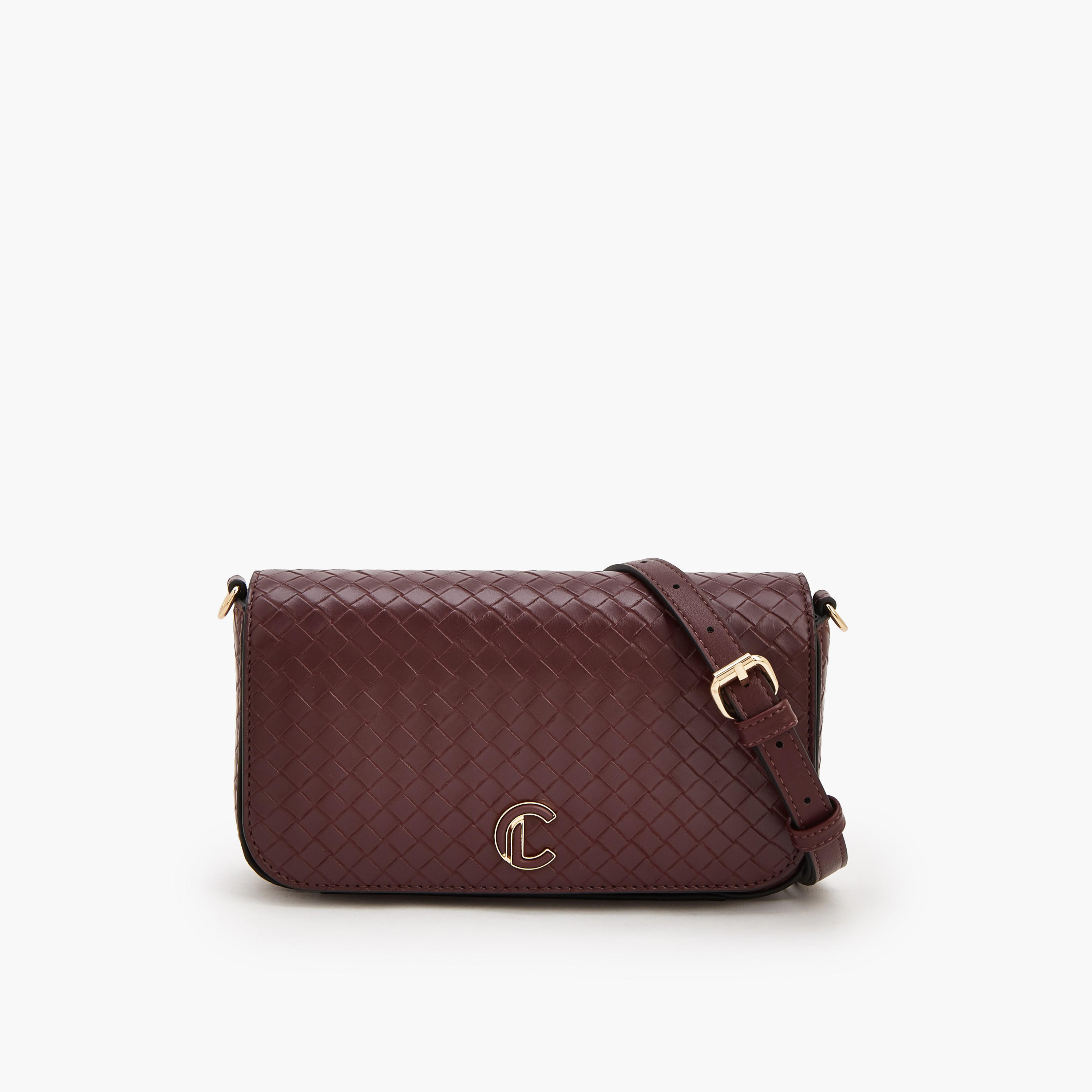 Le Confort Woven Textured Crossbody Bag with Button Closure-women-bagsandwallets-handbags-image-1