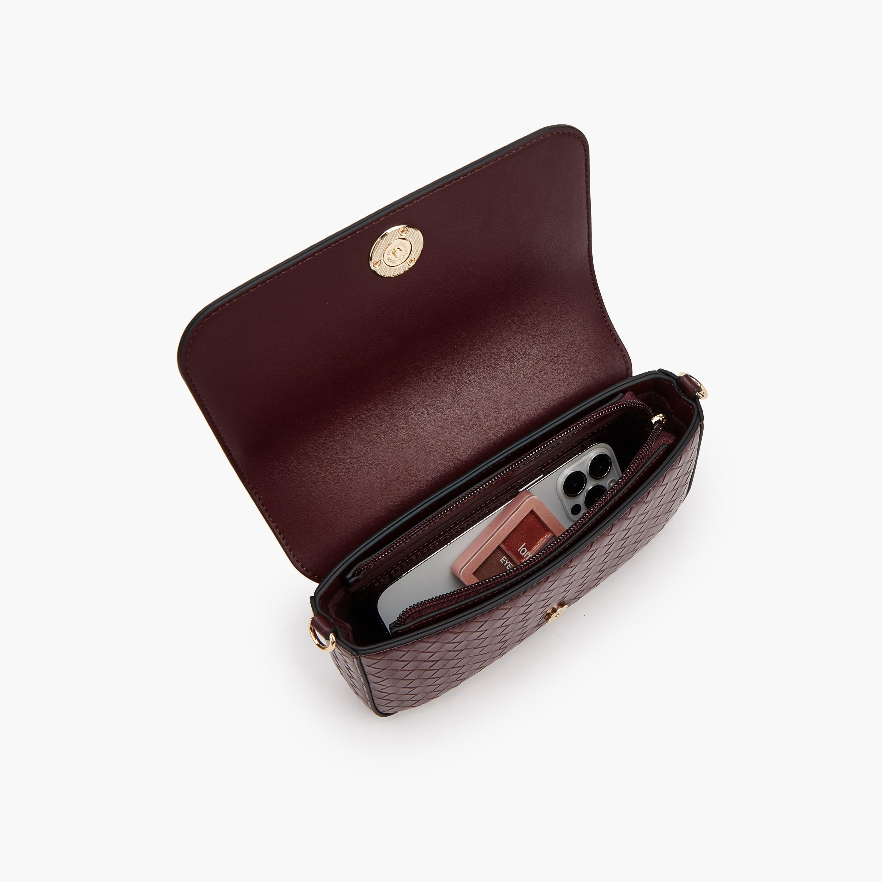 Le Confort Woven Textured Crossbody Bag with Button Closure-women-bagsandwallets-handbags-image-7