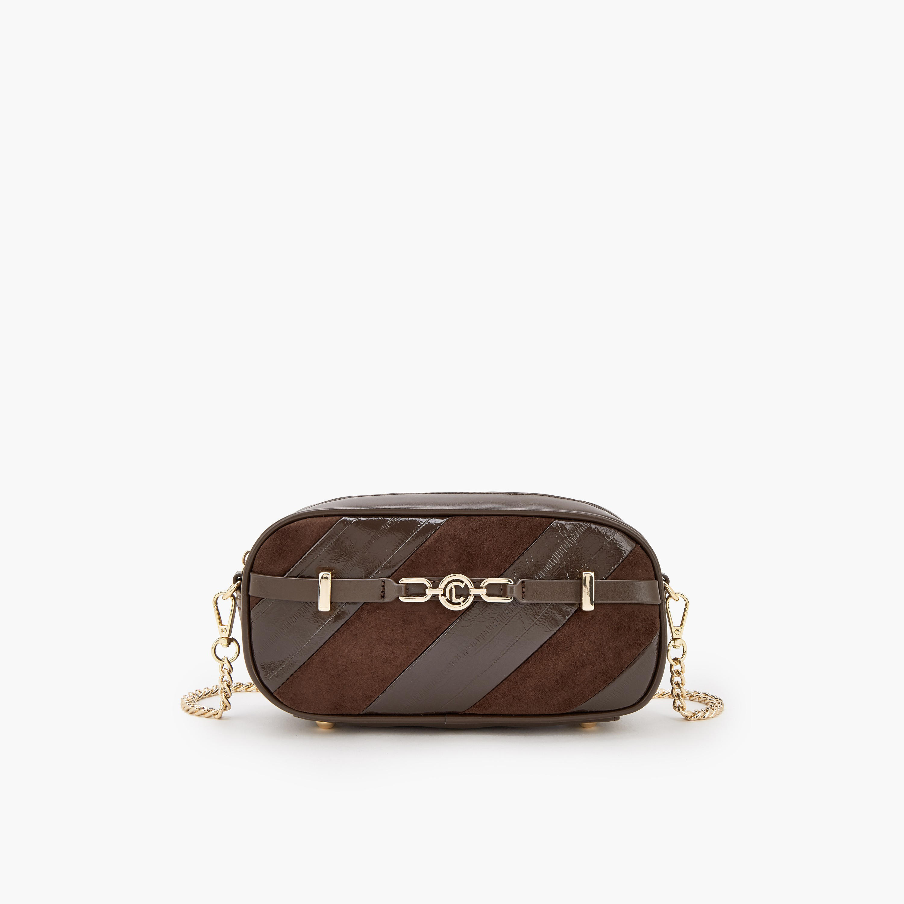 Le Confort Striped Crossbody Bag with Zip Closure-women-bagsandwallets-handbags-image-1