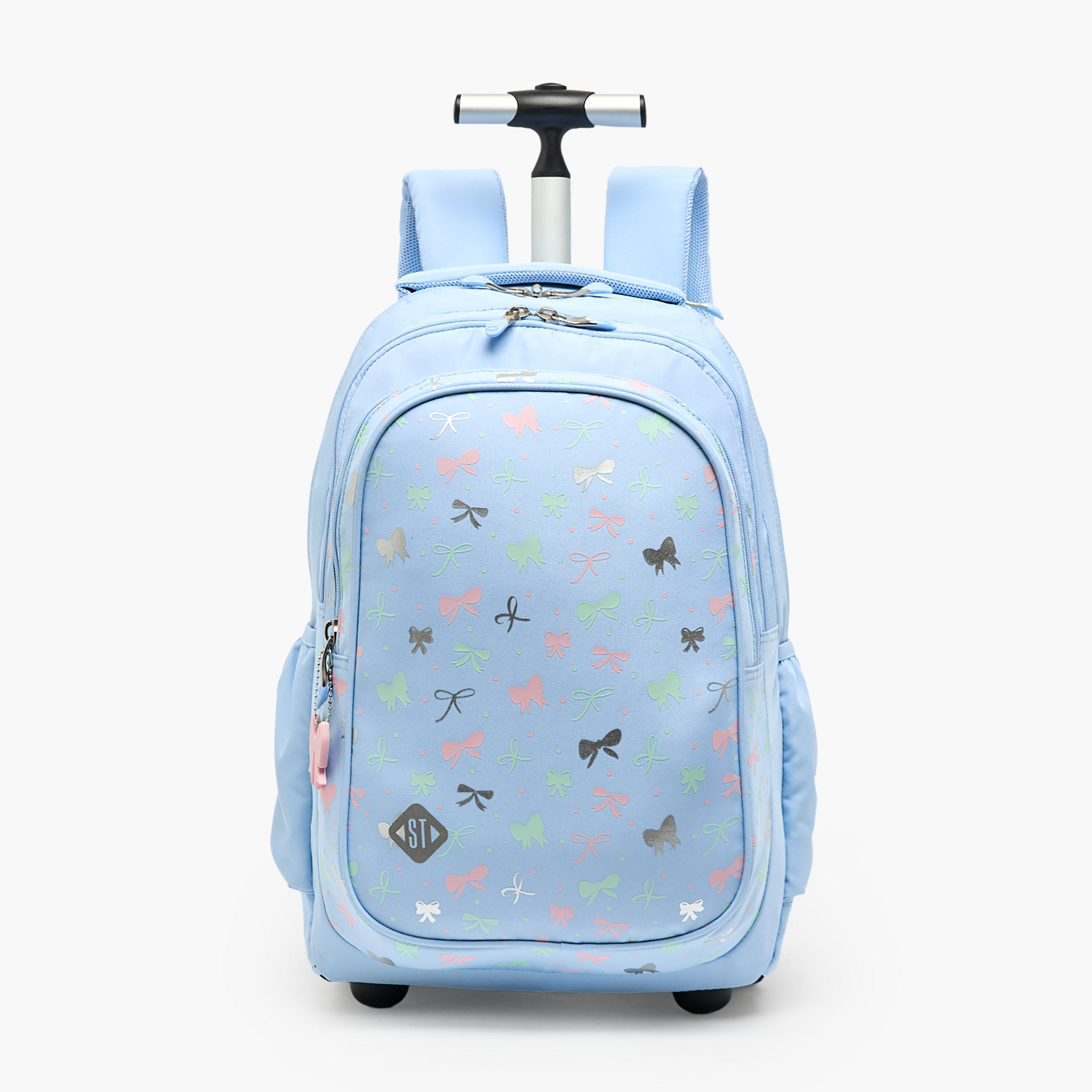 St.Right Bow Print Trolley Backpack for Girls 8-13 Years with Retractable Handle - 18 inch-school-bagsandbackpacks-trolleybags-image-1