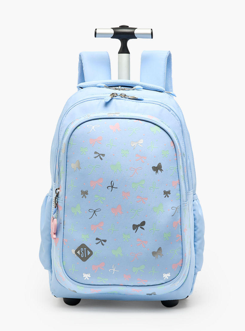St.Right Bow Print Trolley Backpack for Girls 8-13 Years with Retractable Handle - 18 inch-school-bagsandbackpacks-trolleybags-image-1