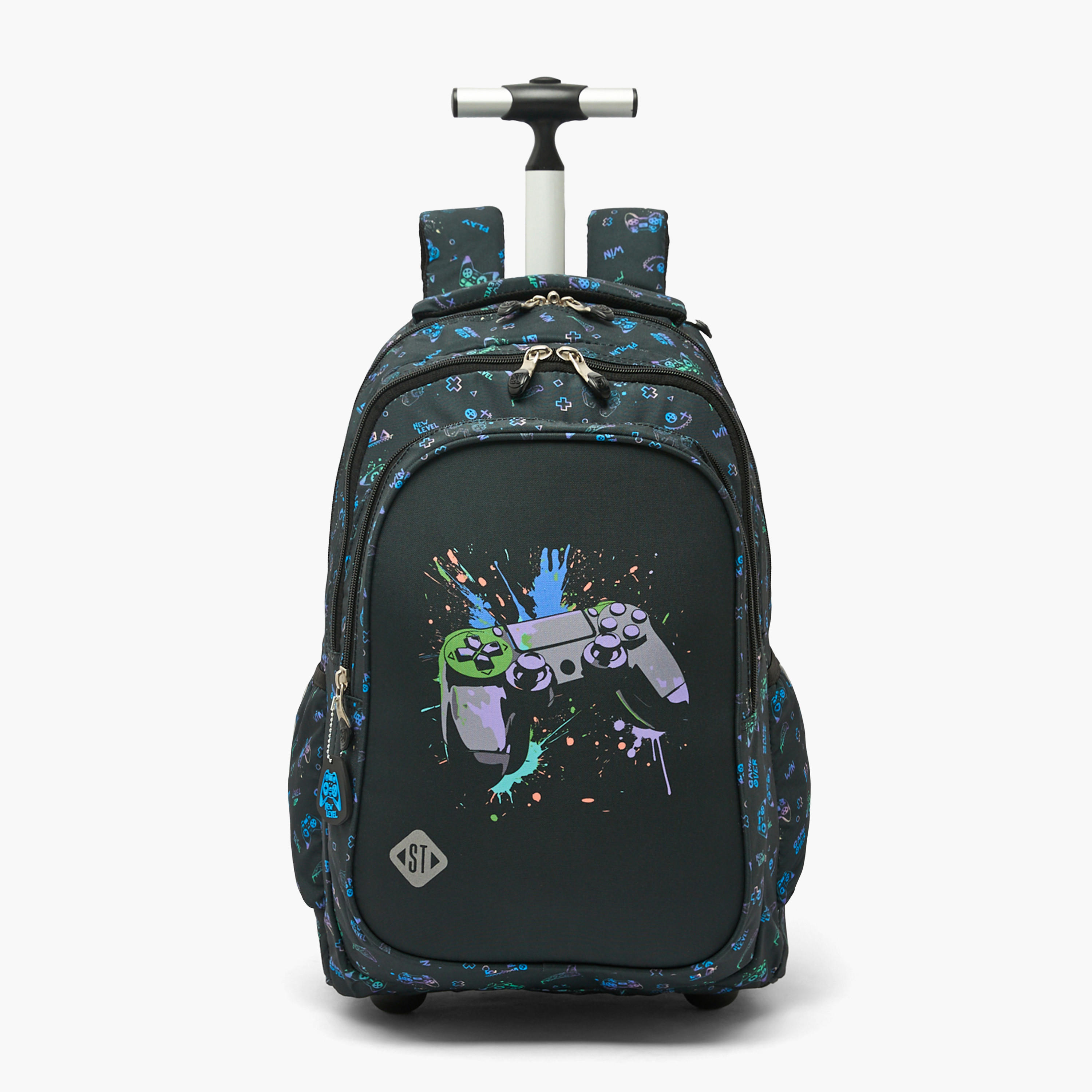St.Right Controller Print Trolley Backpack for Boys 8-13 Years with Retractable Handle - 18 inch-school-bagsandbackpacks-trolleybags-image-1