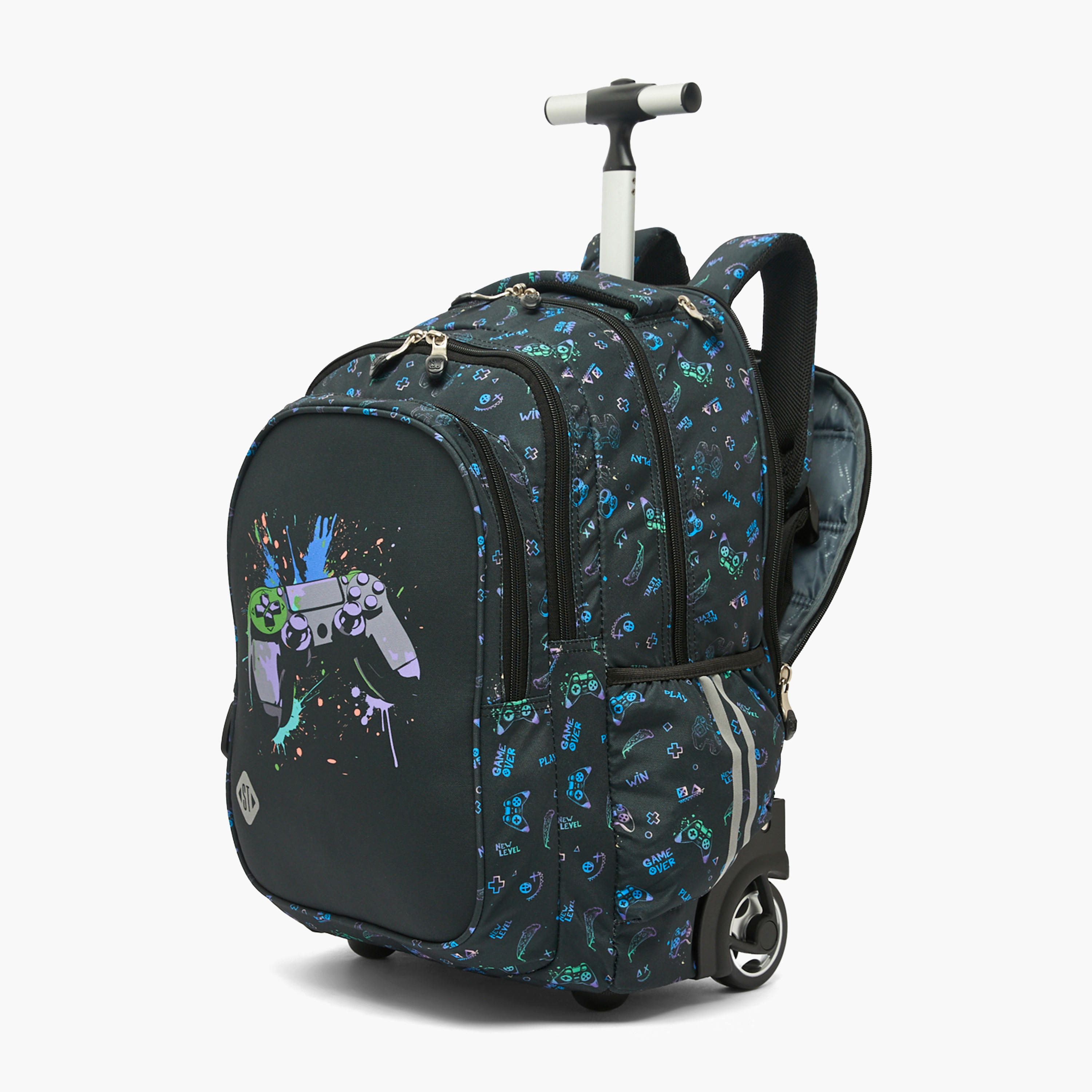 St.Right Controller Print Trolley Backpack for Boys 8-13 Years with Retractable Handle - 18 inch-school-bagsandbackpacks-trolleybags-image-2