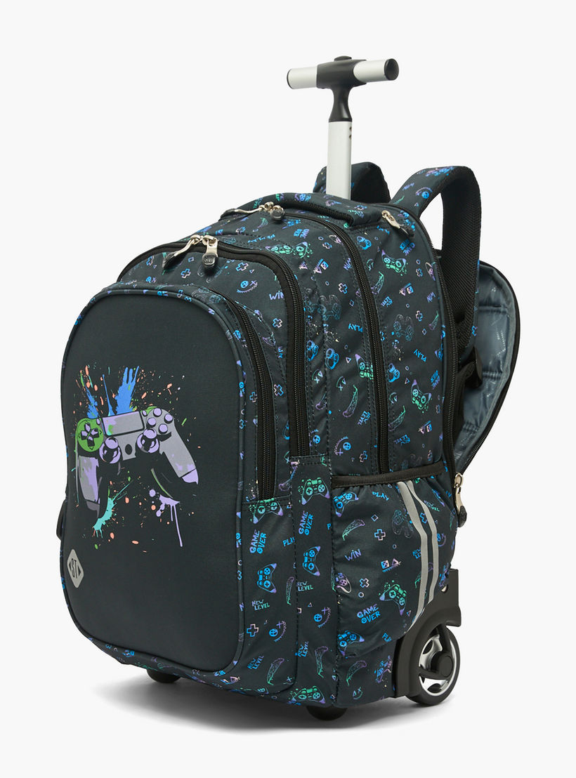 St.Right Controller Print Trolley Backpack for Boys 8-13 Years with Retractable Handle - 18 inch-school-bagsandbackpacks-trolleybags-image-2