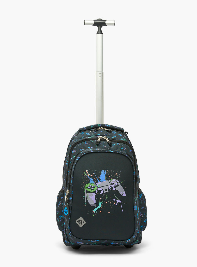 St.Right Controller Print Trolley Backpack for Boys 8-13 Years with Retractable Handle - 18 inch-school-bagsandbackpacks-trolleybags-image-3