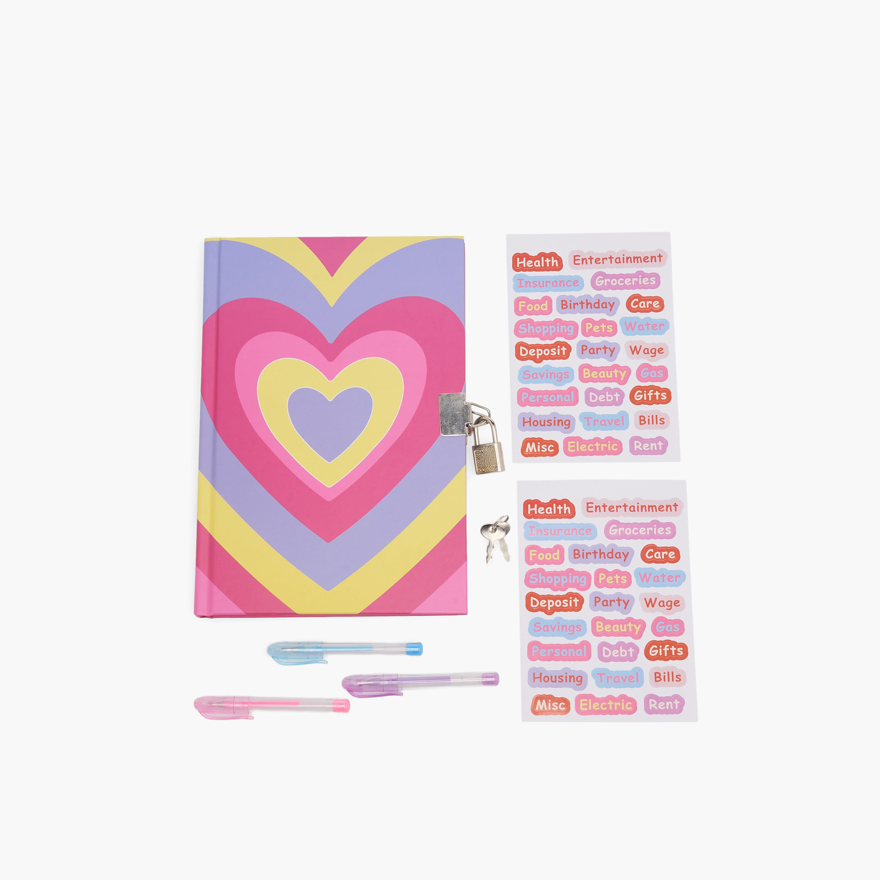 Syloon Heart Print Stationery Set with Notebook, Pens, Stickers - Set of 6-school-stationery-sets-image-1