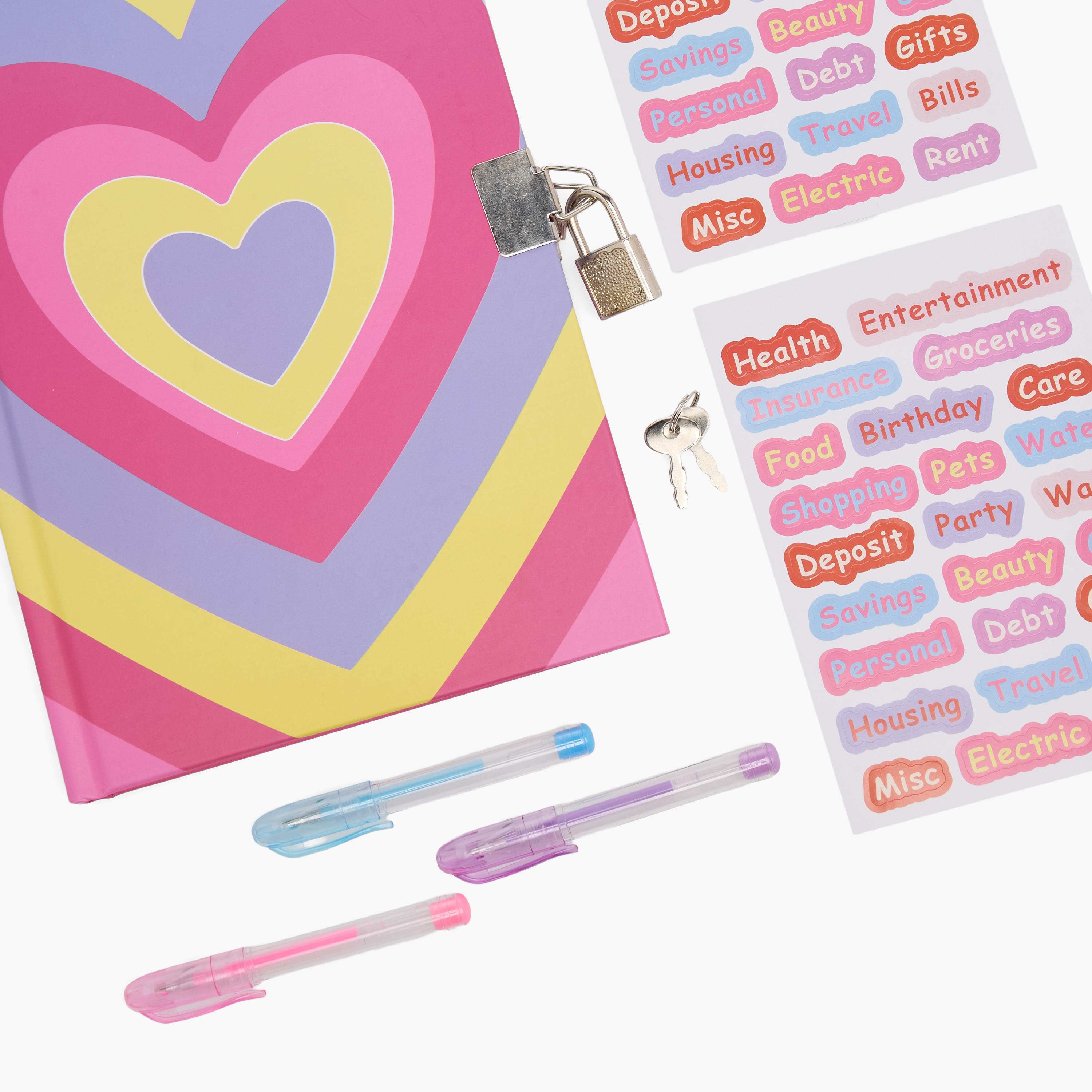 Syloon Heart Print Stationery Set with Notebook, Pens, Stickers - Set of 6-school-stationery-sets-image-7