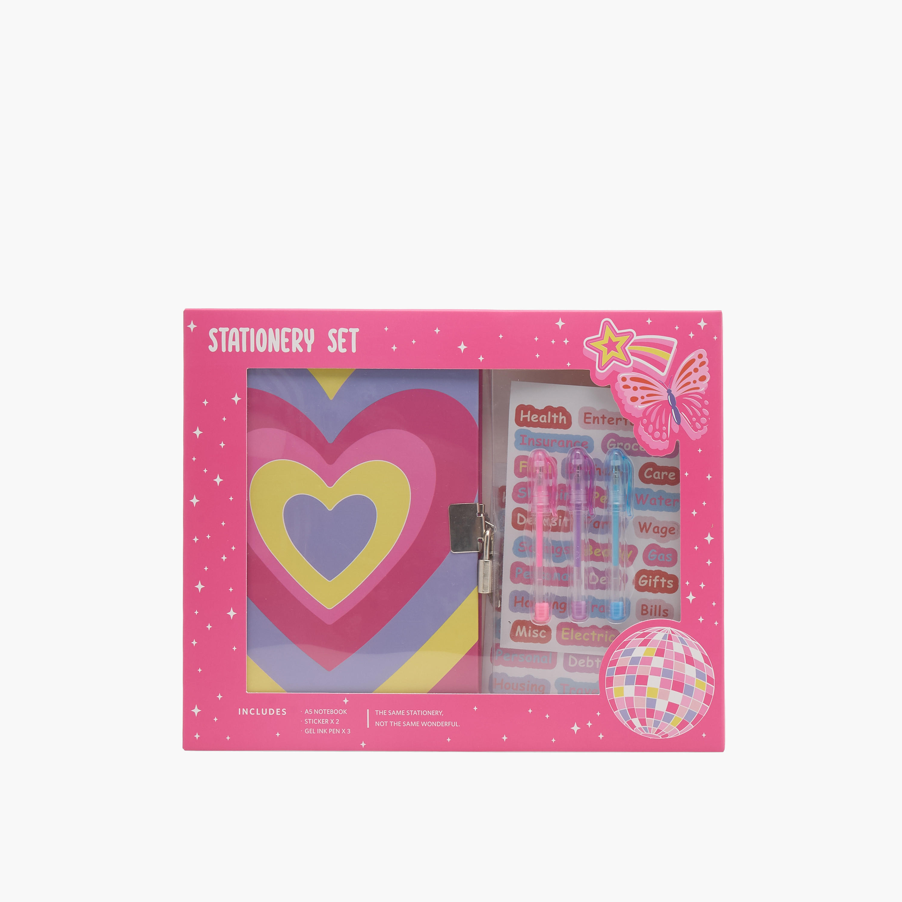 Syloon Heart Print Stationery Set with Notebook, Pens, Stickers - Set of 6-school-stationery-sets-image-8