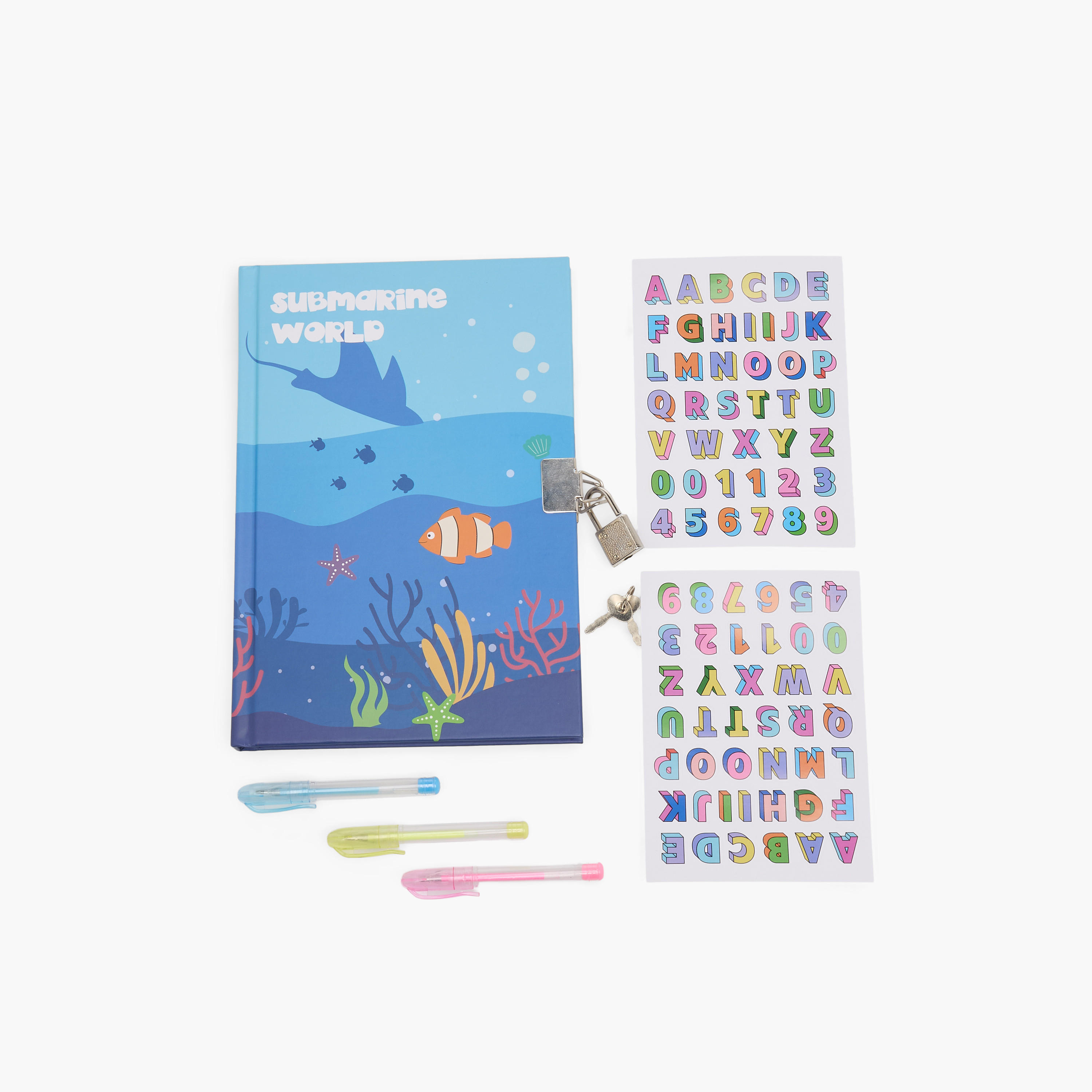 Syloon Underwater Print Stationery Set with Notebook, Pen, Stickers - Set of 6-school-stationery-sets-image-1
