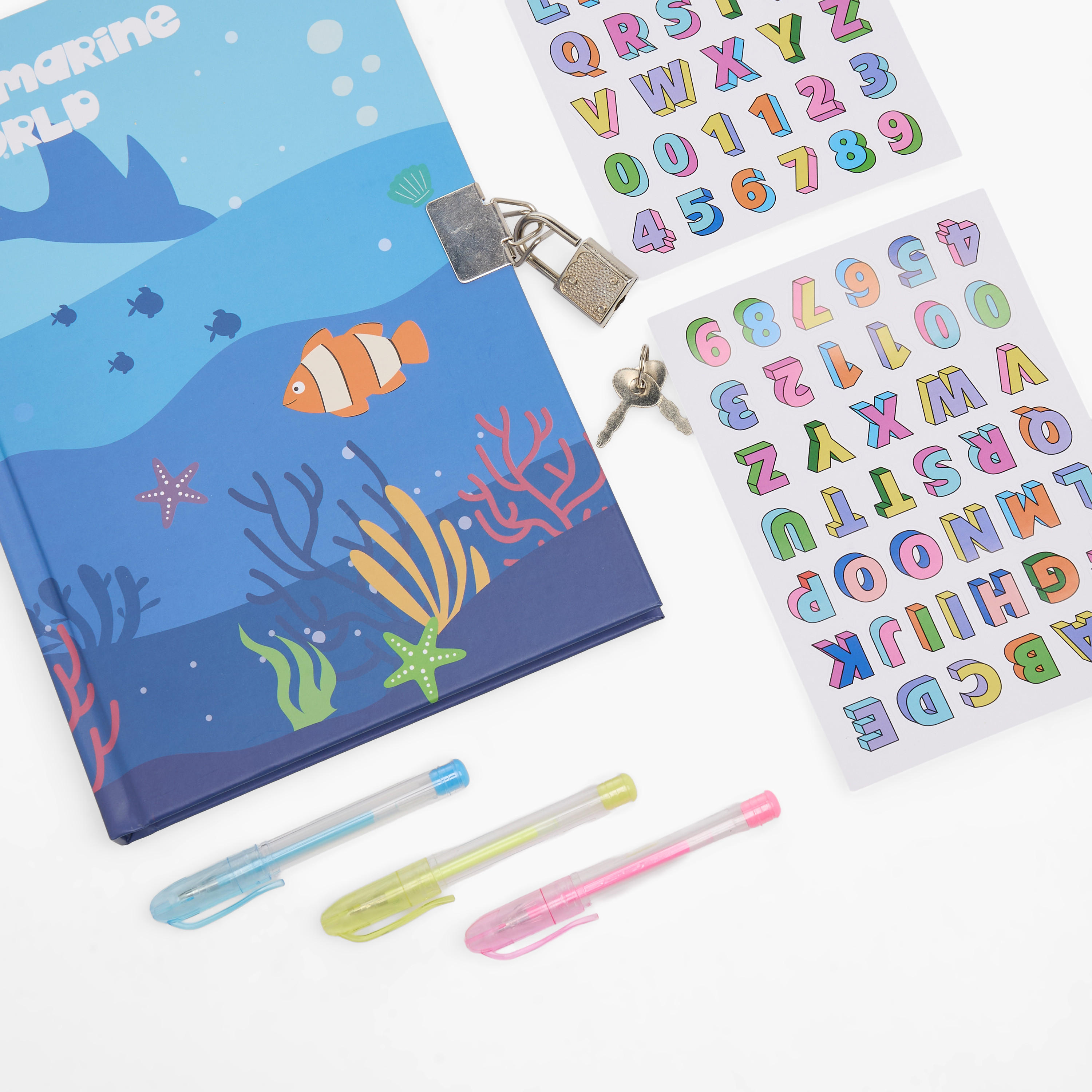 Syloon Underwater Print Stationery Set with Notebook, Pen, Stickers - Set of 6-school-stationery-sets-image-7