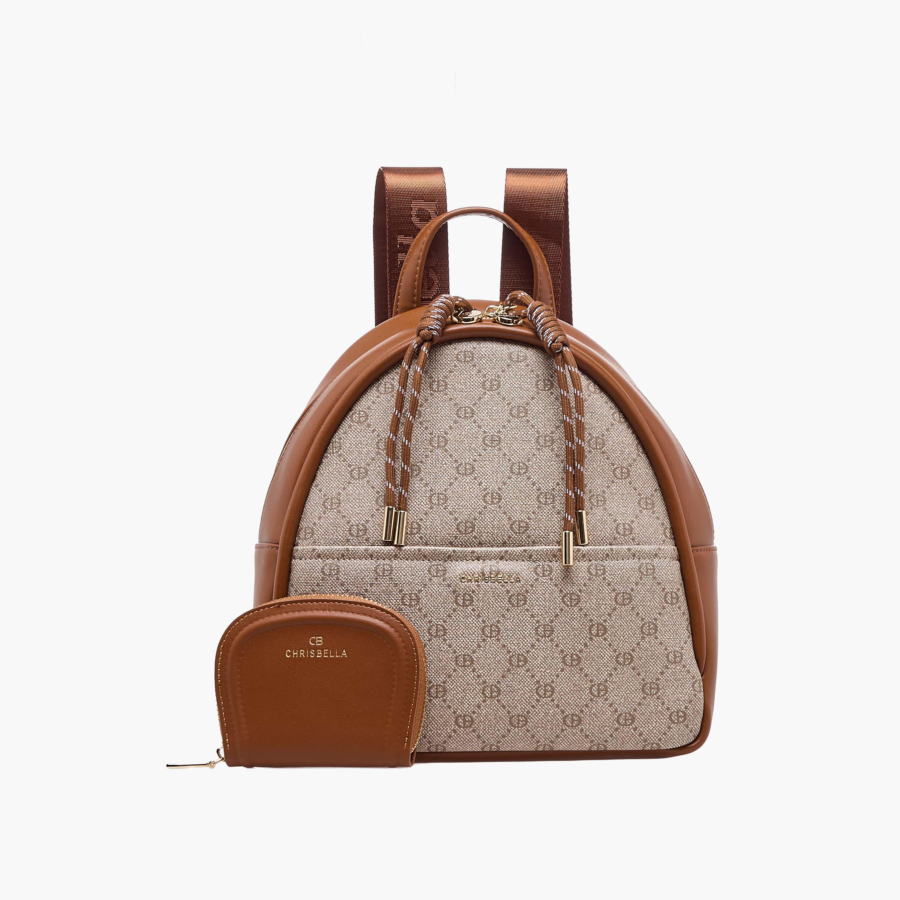 Chrisbella Monogram Print Backpack with Pouch-women-bagsandwallets-backpacks-image-1