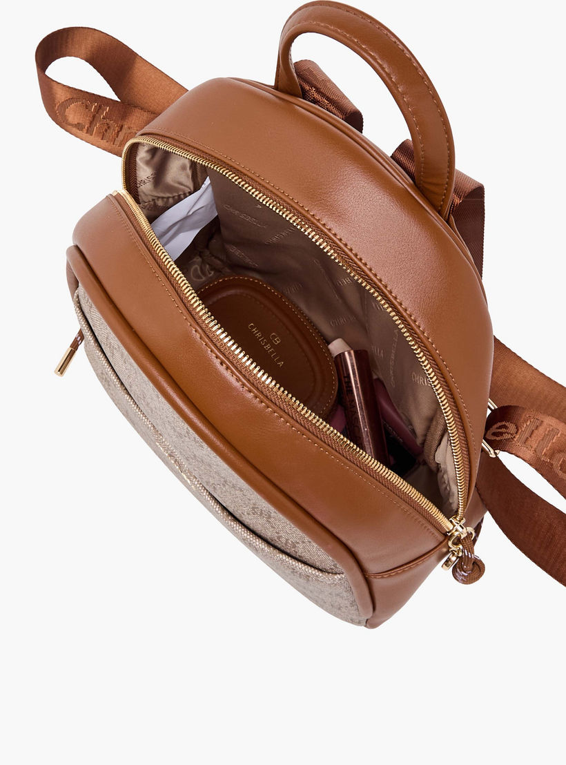 Chrisbella Monogram Print Backpack with Pouch-women-bagsandwallets-backpacks-image-4