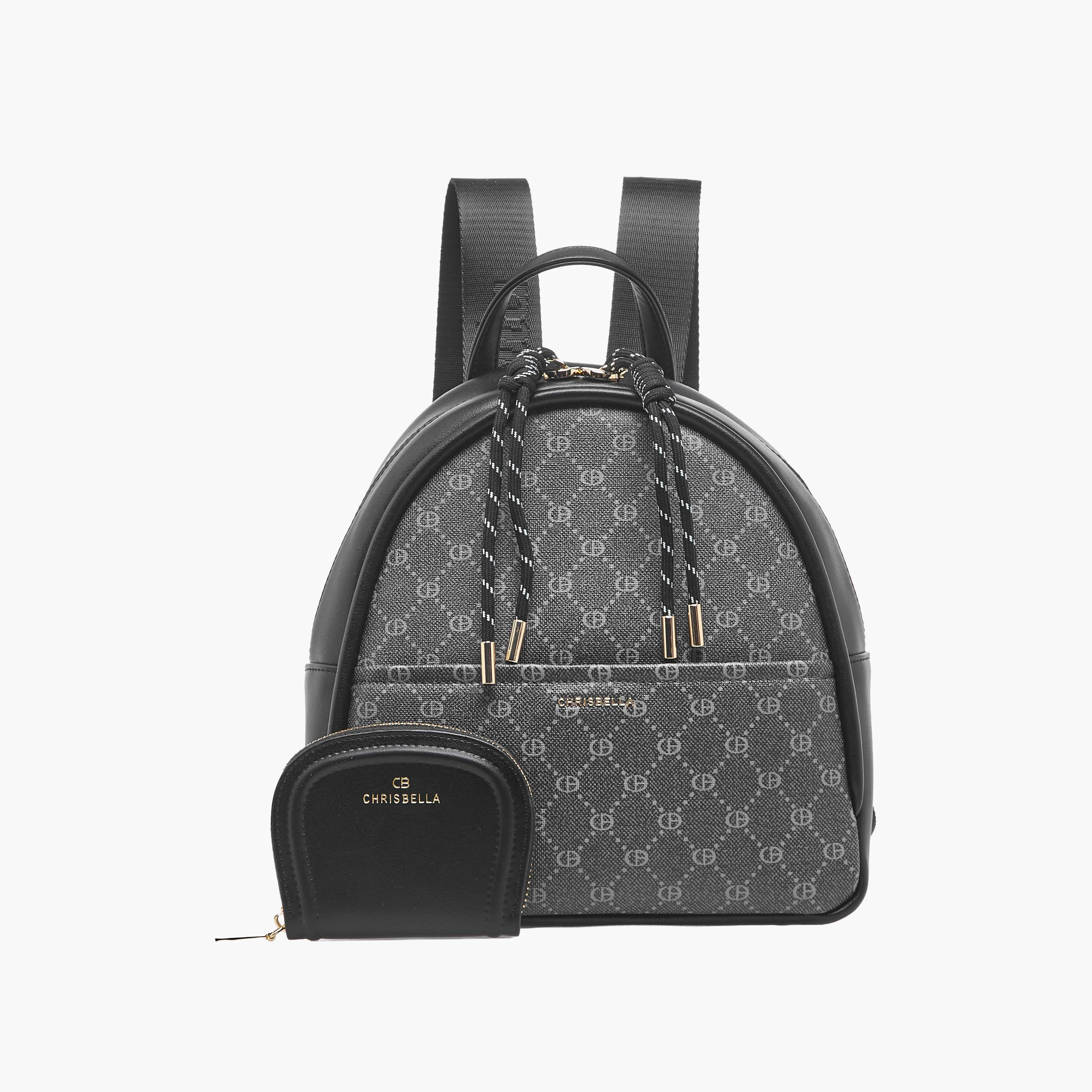 شنطة ظهر بطبعات مونوجرام مع شنطة صغيرة من كريسبيلا-women-bagsandwallets-backpacks-image-1