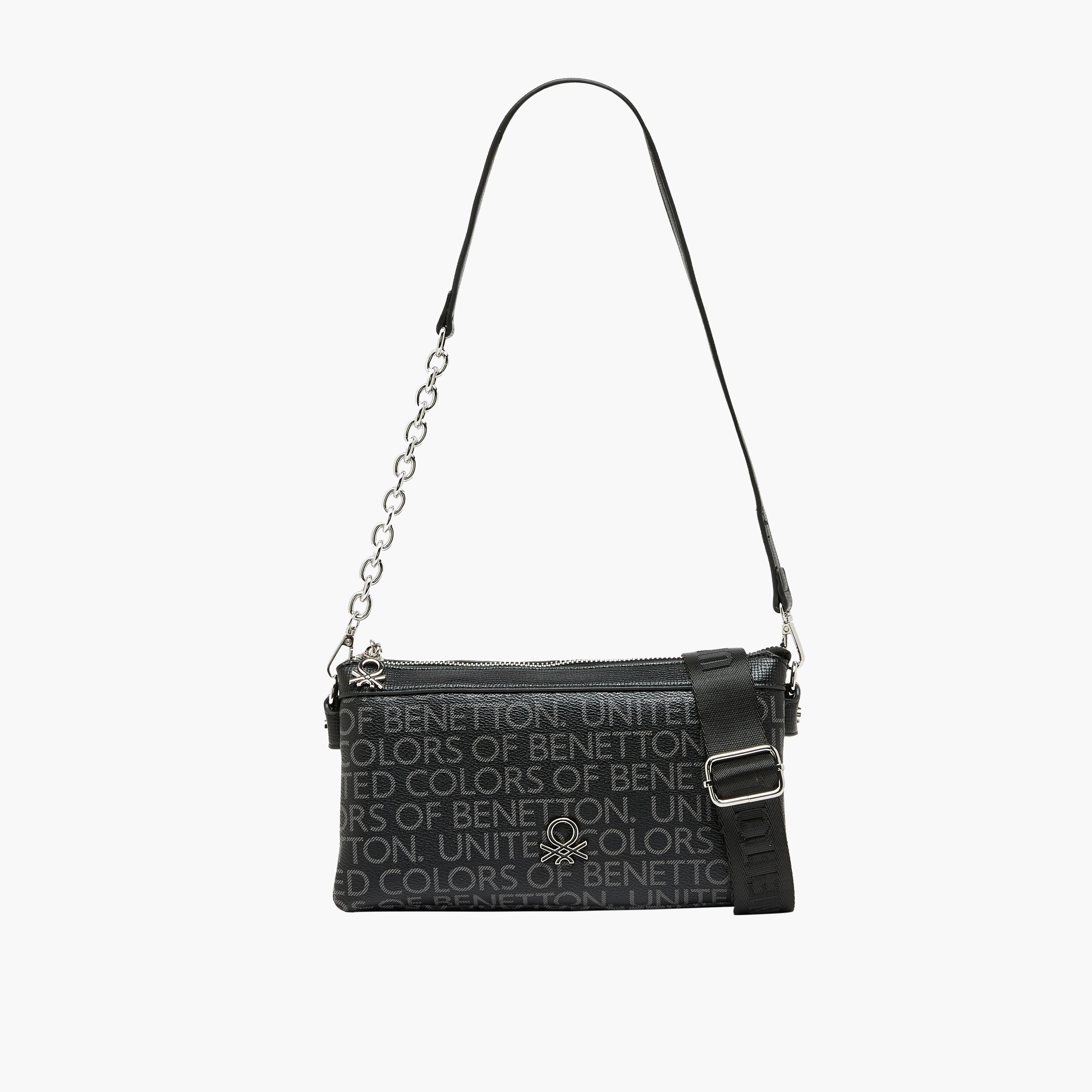 United Colors of Benetton Monogram Crossbody Bag with Chain Detail-women-bagsandwallets-handbags-image-1