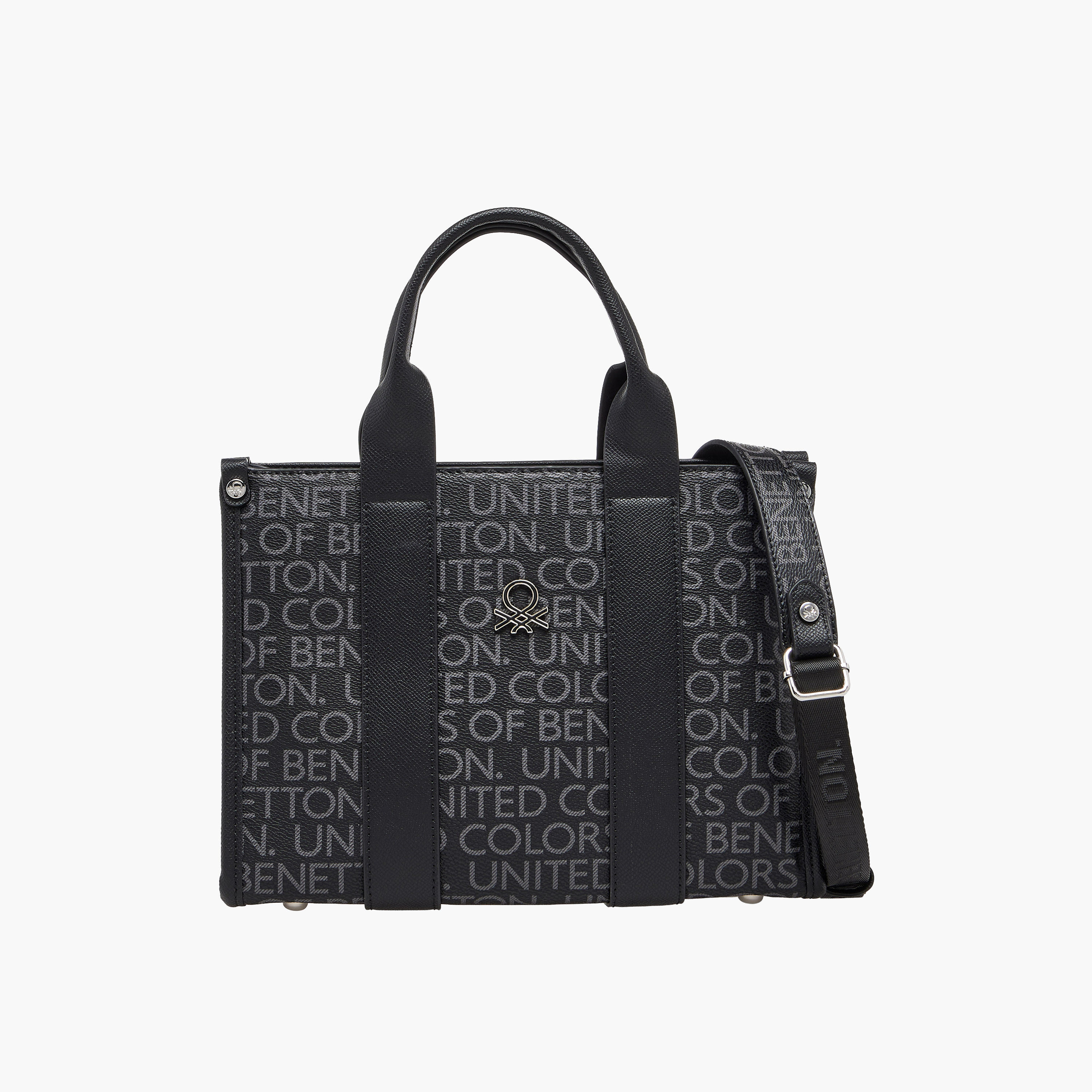 United Colors of Benetton Typography Print Tote Bag with Zip Closure-women-bagsandwallets-handbags-image-1