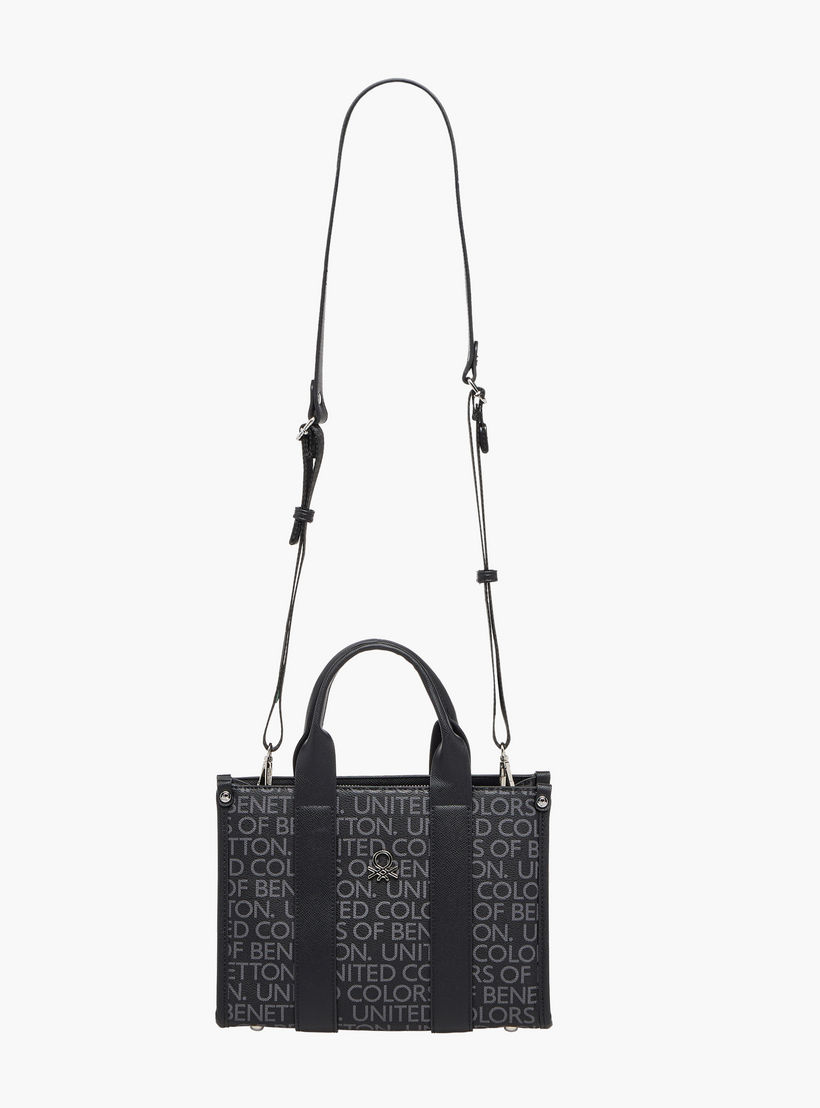 United Colors of Benetton Typography Print Tote Bag with Zip Closure-women-bagsandwallets-handbags-image-2