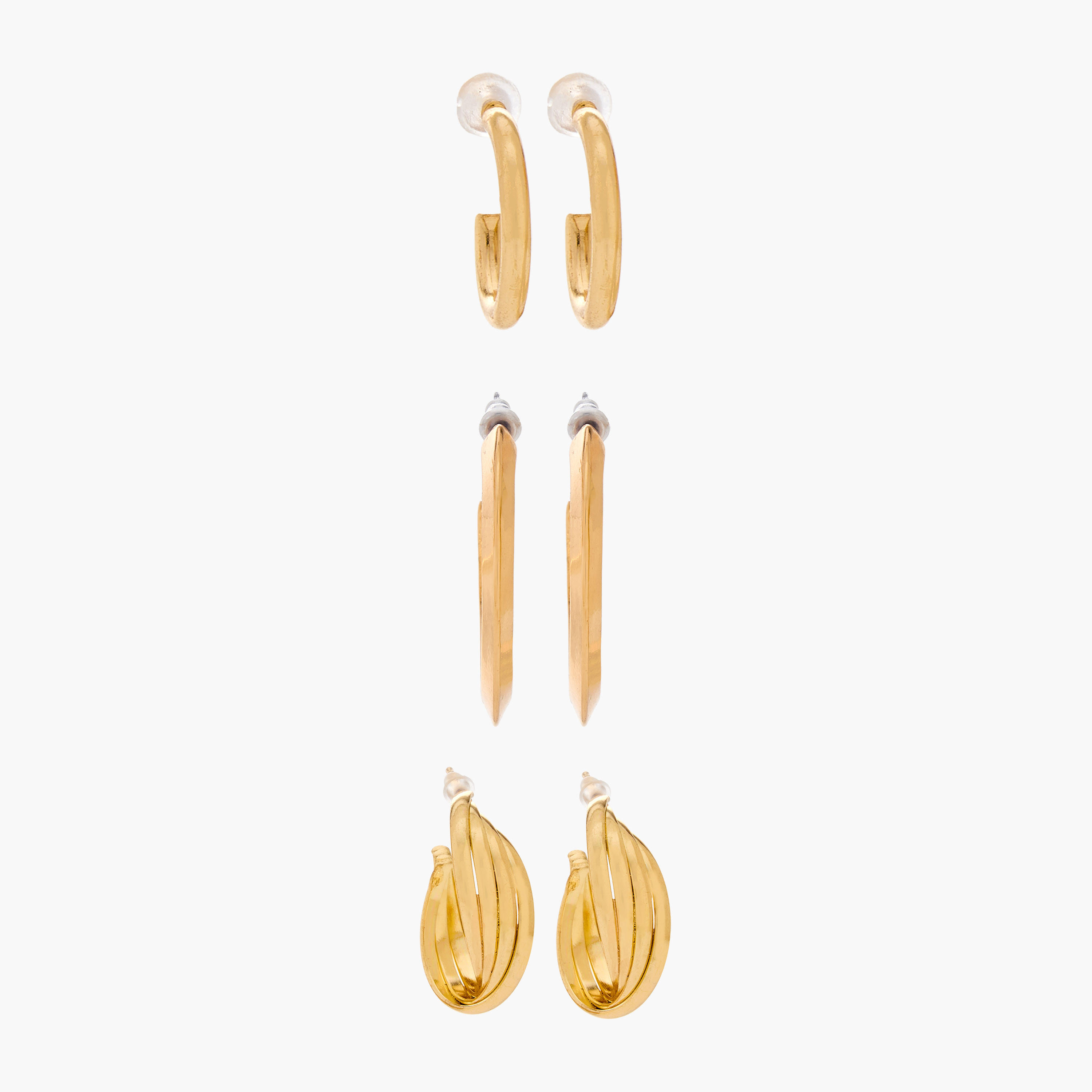 Pack of 3 Gold Tone Hoop Earrings with Pushback Closure-women-watchesandjewellery-jewellery-earrings-image-1