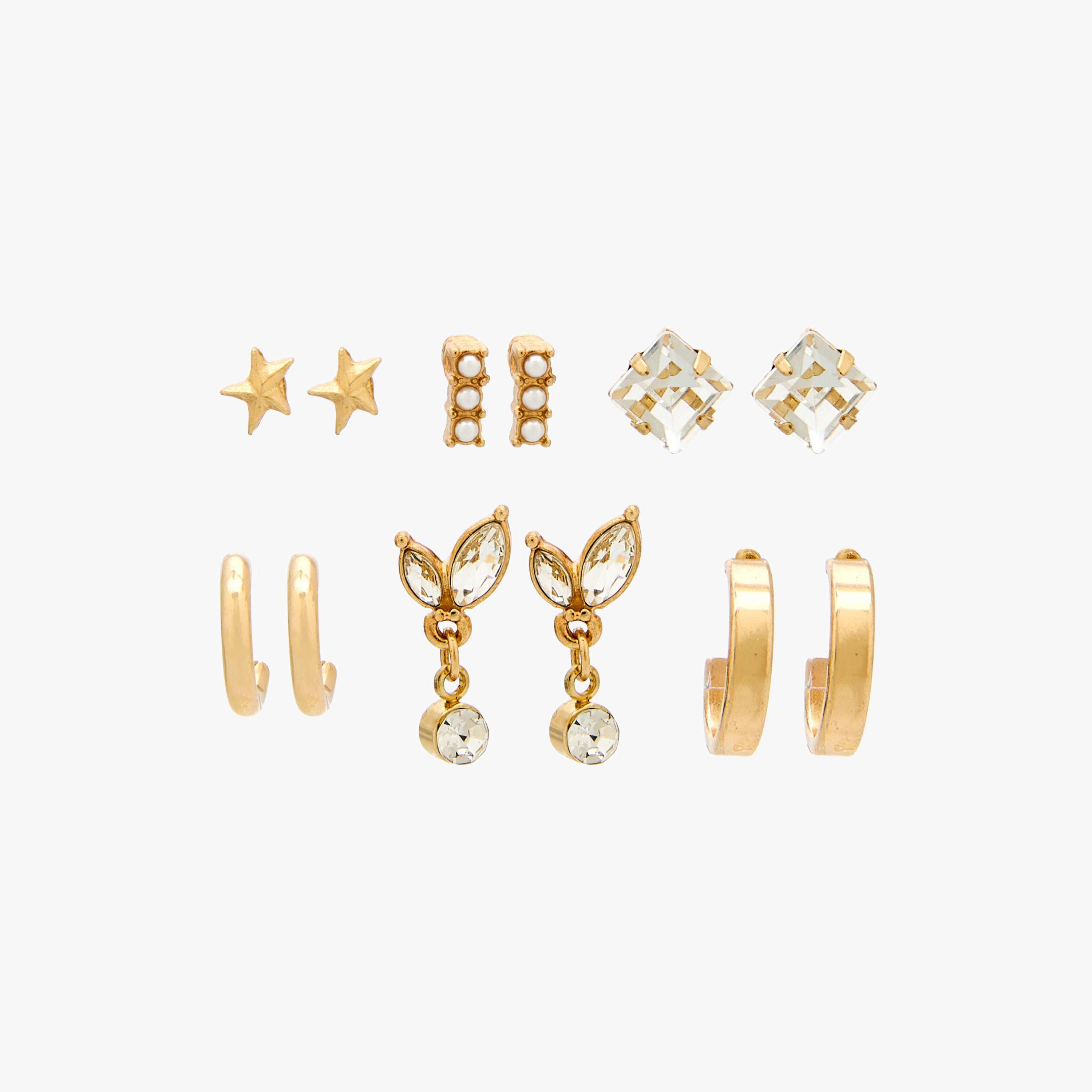 حلقان متنوعة بلون ذهبي ومكبس إغلاق - عبوة 6 أزواج-women-watchesandjewellery-jewellery-earrings-image-1