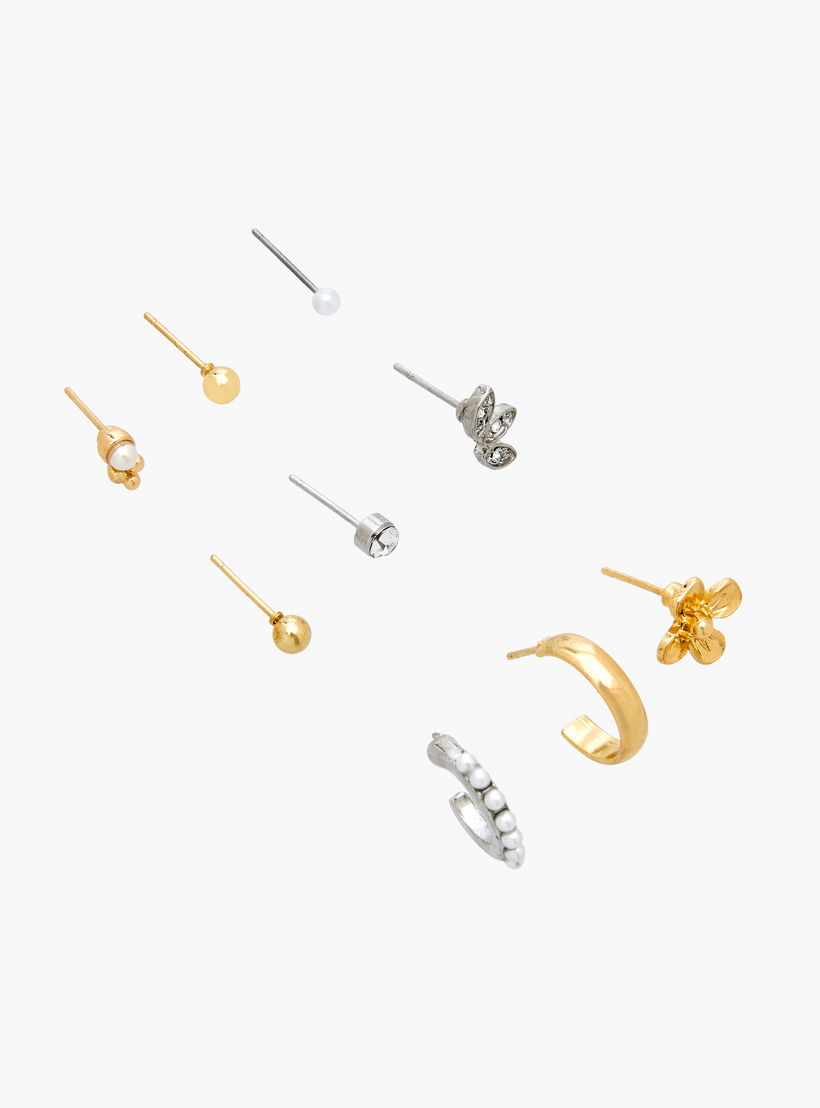 حلقان دبوس مزينة بلون ذهبي ومكبس إغلاق - عبوة 9 أزواج-women-watchesandjewellery-jewellery-earrings-image-2
