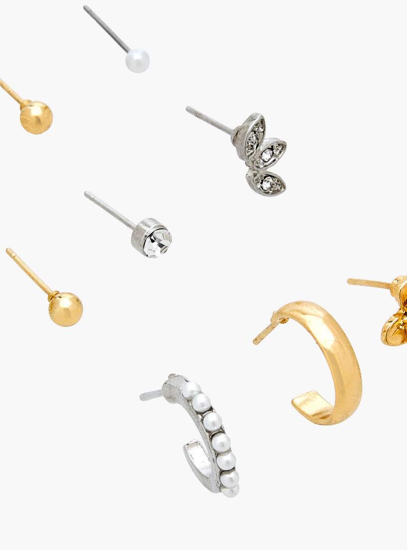 حلقان دبوس مزينة بلون ذهبي ومكبس إغلاق - عبوة 9 أزواج-women-watchesandjewellery-jewellery-earrings-image-3