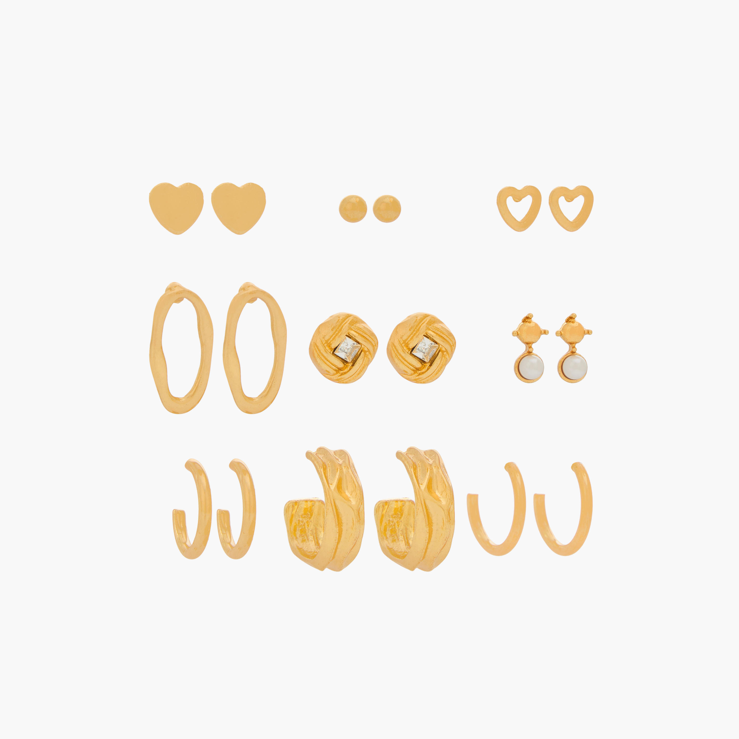 Pack of 9 Gold Tone Assorted Earrings with Pushback Closure-women-watchesandjewellery-jewellery-earrings-image-1
