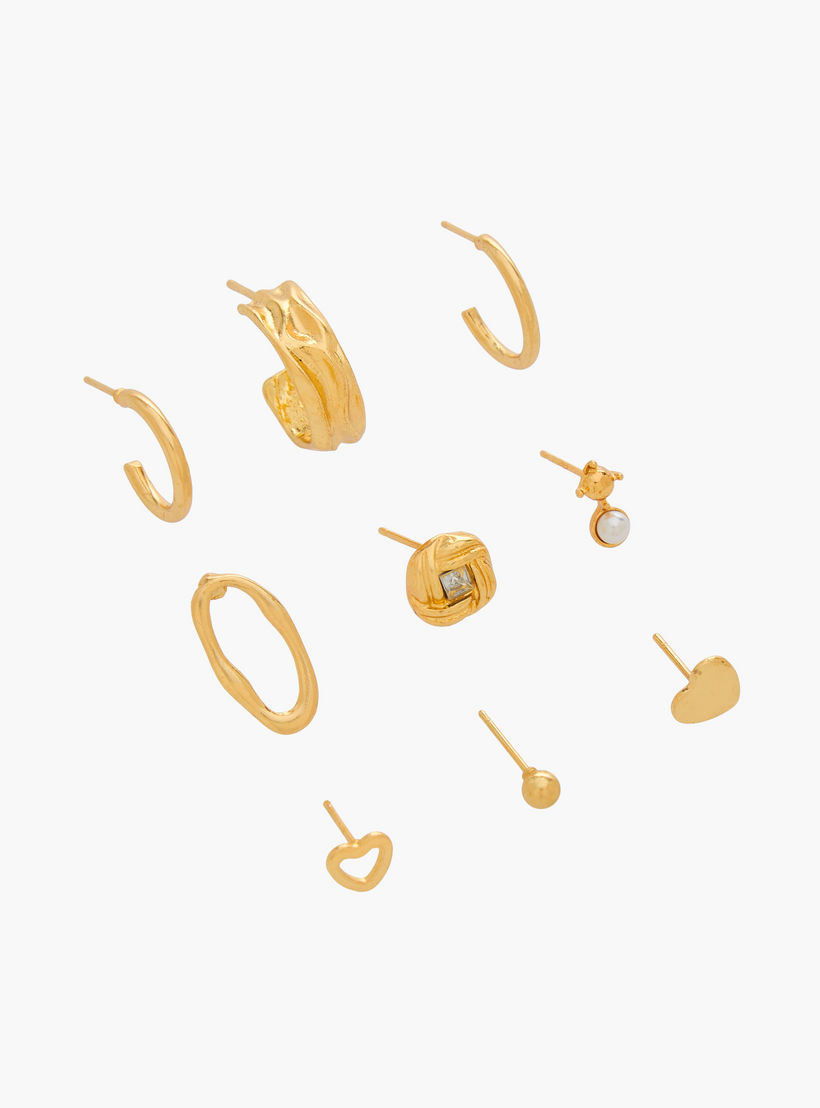 Pack of 9 Gold Tone Assorted Earrings with Pushback Closure-women-watchesandjewellery-jewellery-earrings-image-2