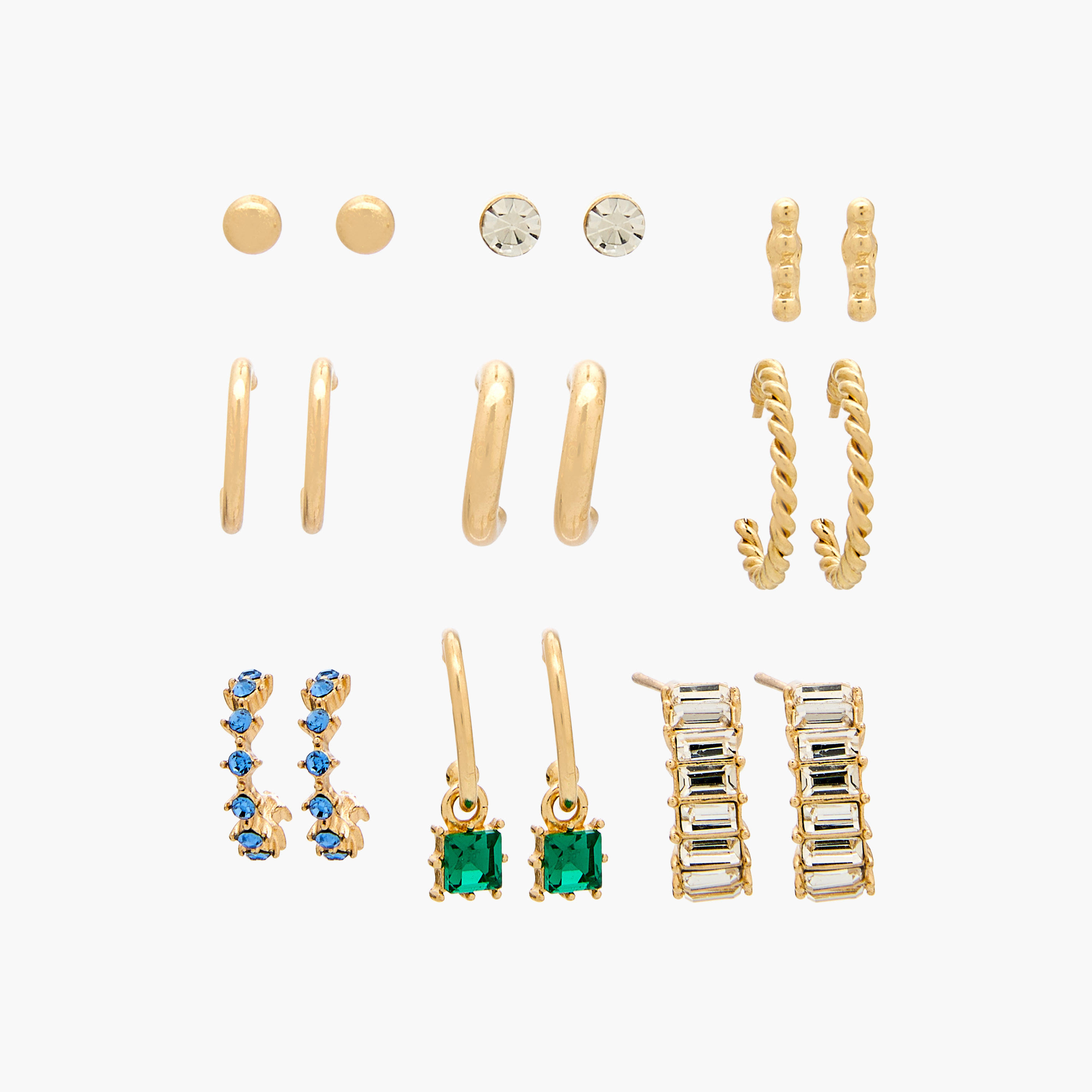 Pack of 9 Gold Tone Assorted Earrings with Pushback closure-women-watchesandjewellery-jewellery-earrings-image-1