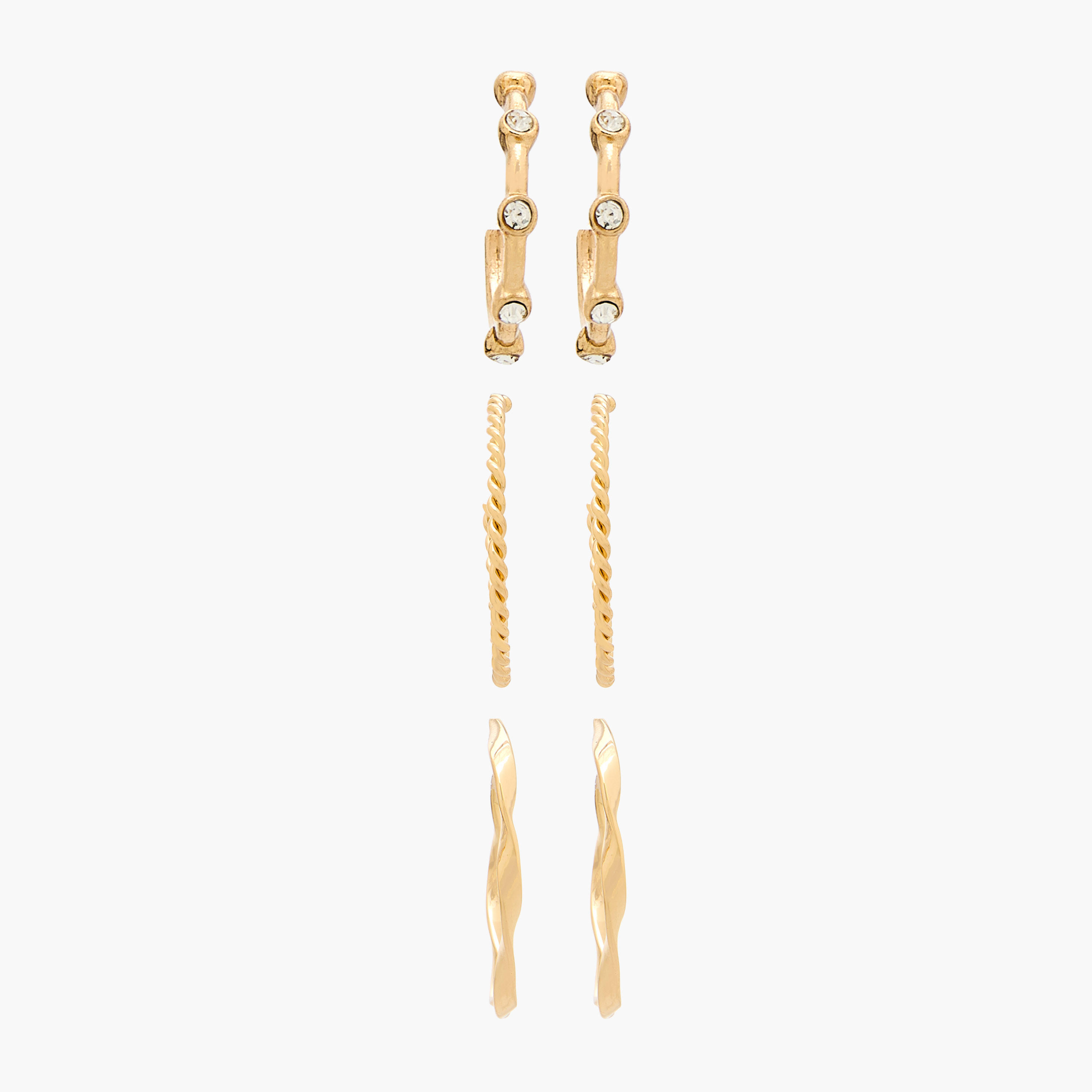حلقان طوق ذهبية اللون بمكبس إغلاق خلفي - طقم من 3 أزواج-women-watchesandjewellery-jewellery-earrings-image-1