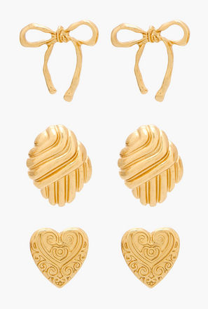 حلقان ميتاليك بمكبس إغلاق خلفي - طقم من 3 أزواج-women-watchesandjewellery-jewellery-earrings-image-1