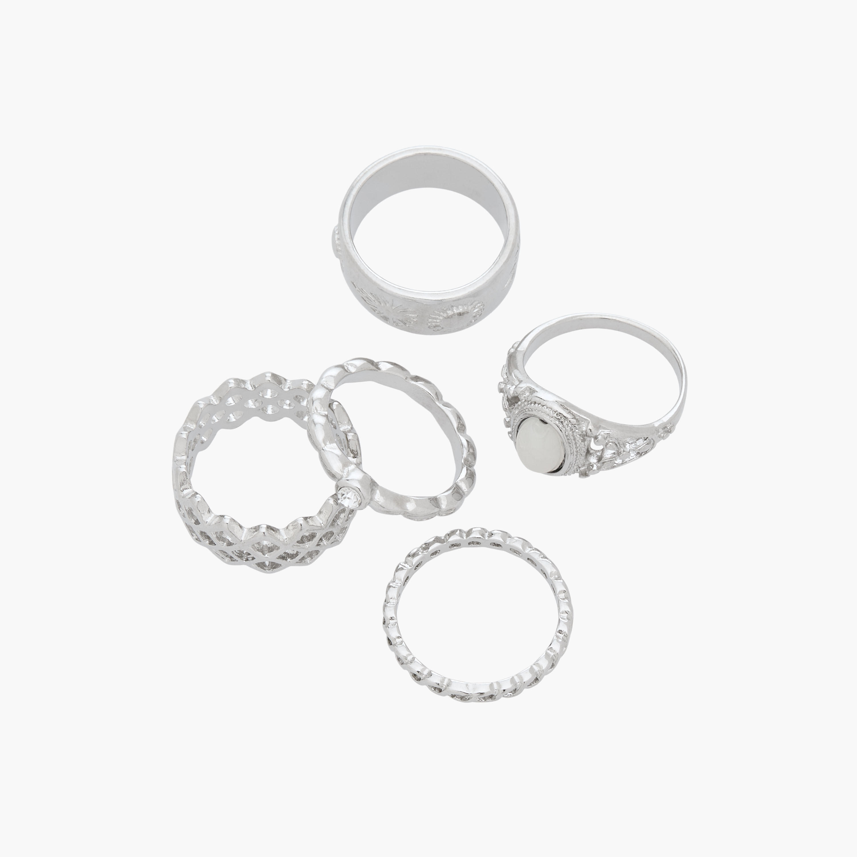 خواتم مزينة باللون الفضي - طقم 5 قطع-women-watchesandjewellery-jewellery-rings-image-2