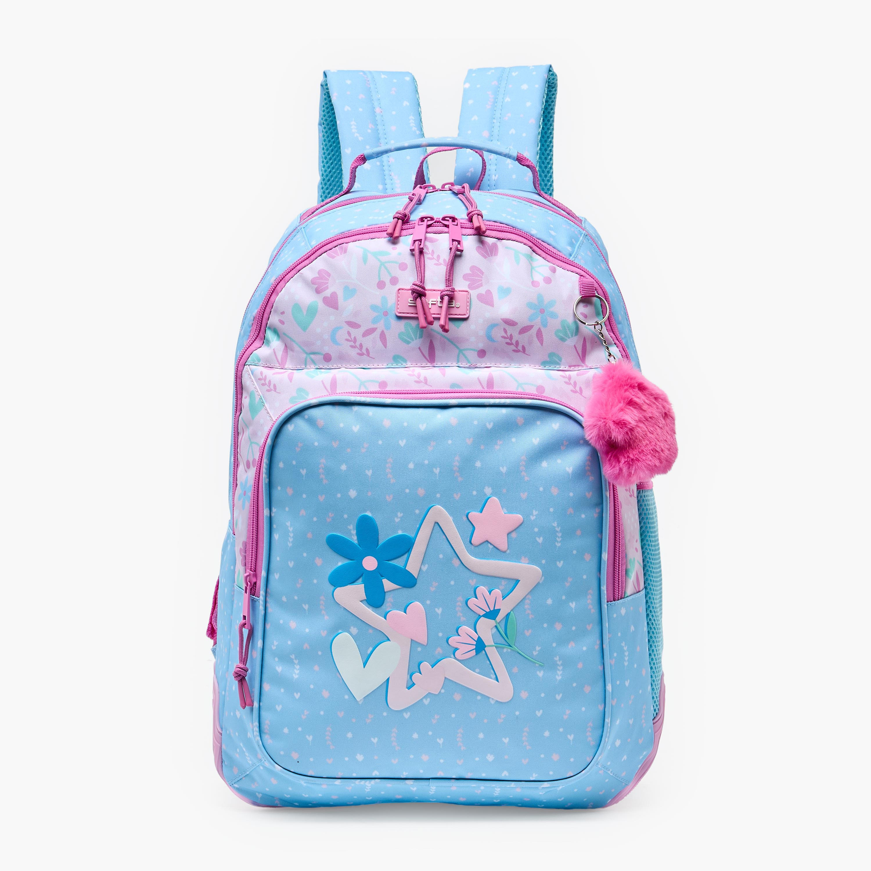 شنطة مدرسية بطبعات زهور وحمالات كتف مبطنة للبنات 8-13 سنوات من سافتا - 18 بوصة-school-bagsandbackpacks-trolleybags-image-1