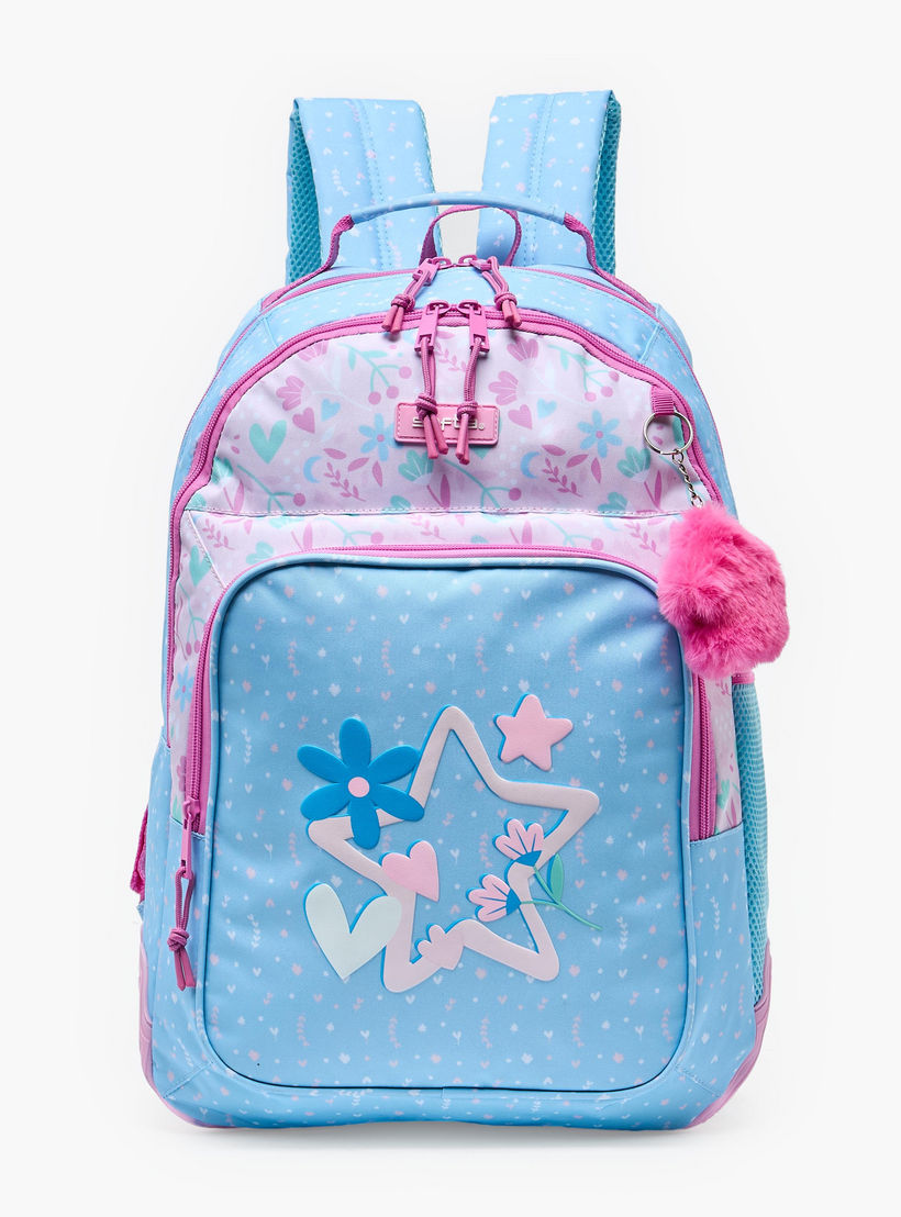 شنطة مدرسية بطبعات زهور وحمالات كتف مبطنة للبنات 8-13 سنوات من سافتا - 18 بوصة-school-bagsandbackpacks-trolleybags-image-1