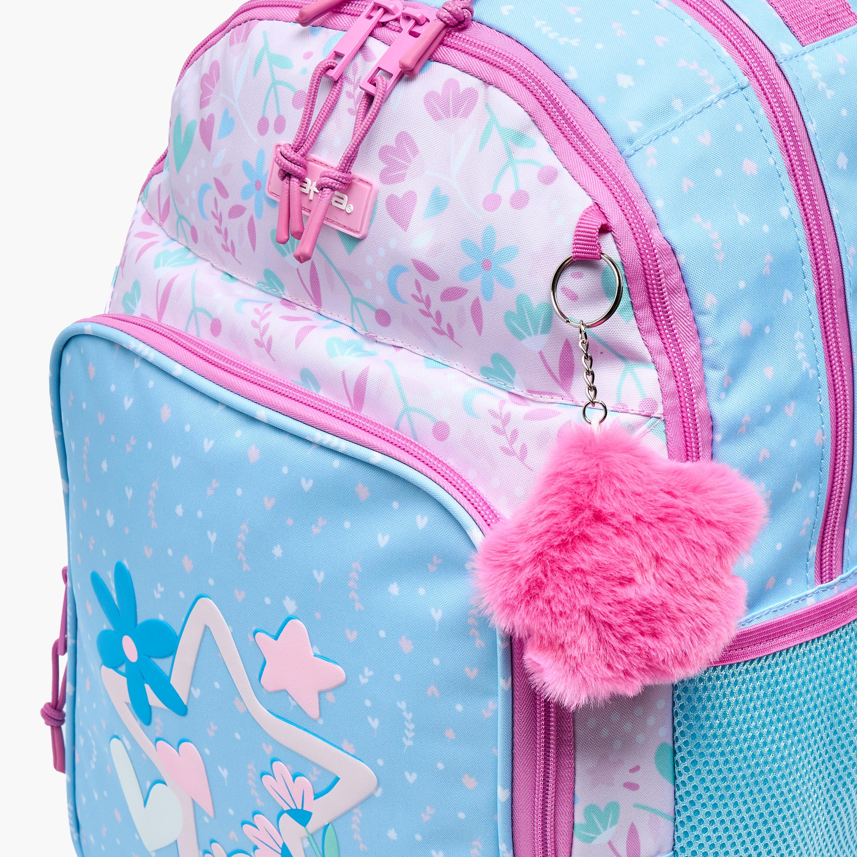 شنطة مدرسية بطبعات زهور وحمالات كتف مبطنة للبنات 8-13 سنوات من سافتا - 18 بوصة-school-bagsandbackpacks-trolleybags-image-3