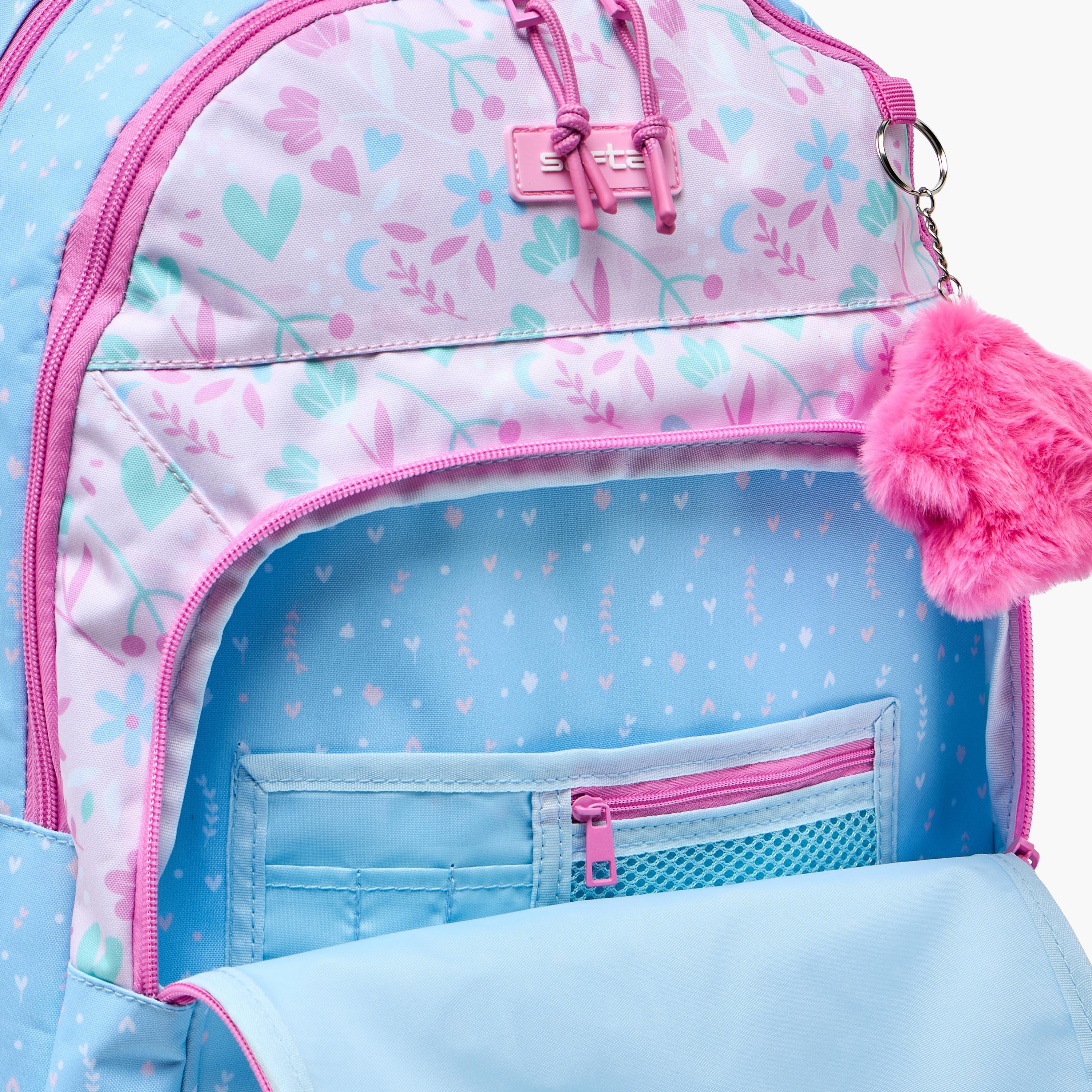 شنطة مدرسية بطبعات زهور وحمالات كتف مبطنة للبنات 8-13 سنوات من سافتا - 18 بوصة-school-bagsandbackpacks-trolleybags-image-6