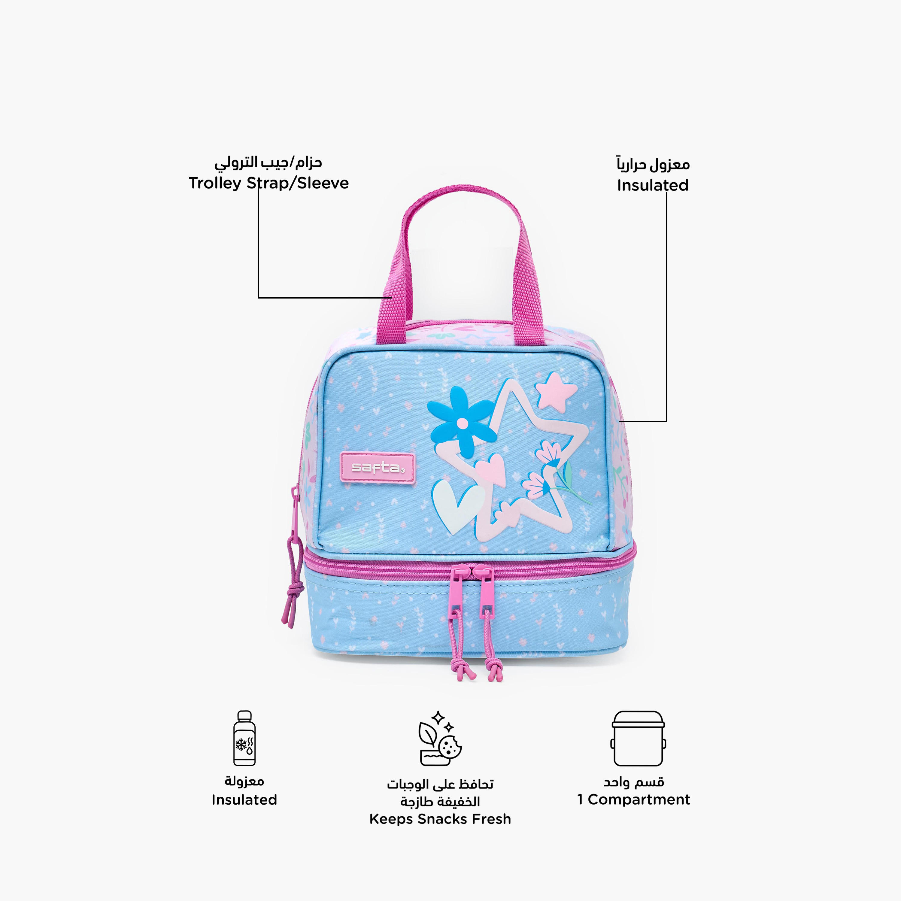 Safta Star Print Lunch Bag for Girls 8-13 Years with Double Handle-school-lunchessentials-lunchbags-image-2