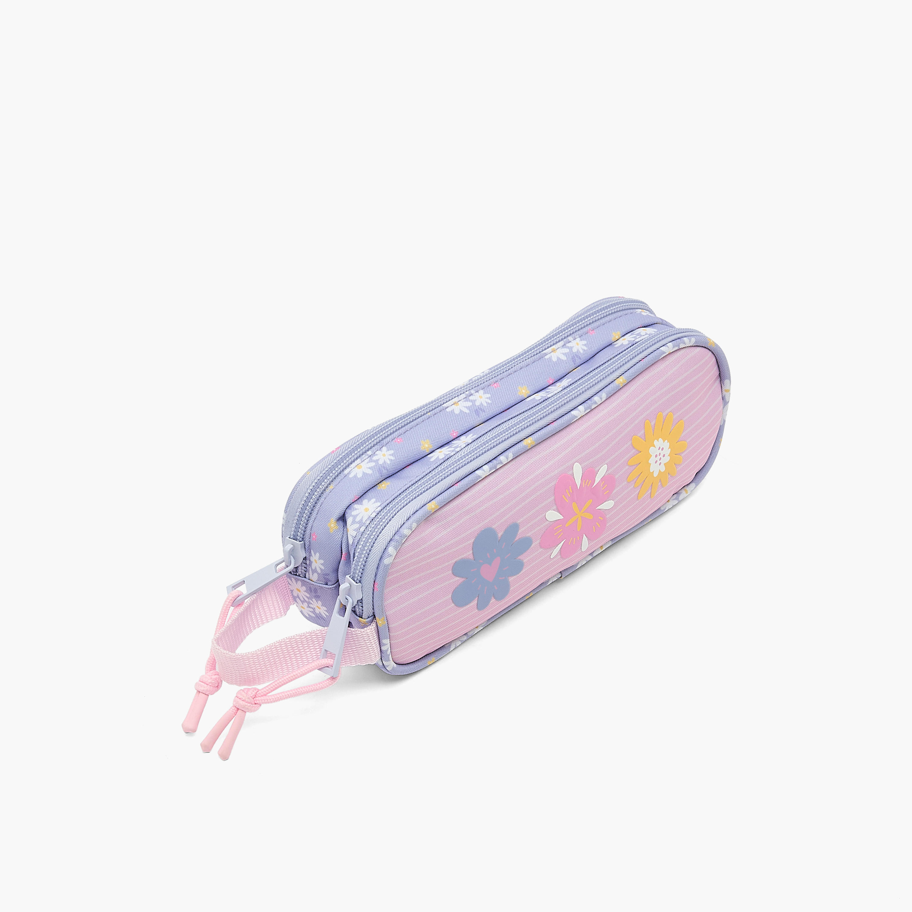 مقلمة بقسمين وطبعات زهرية-school-stationery-pencilcases-image-2