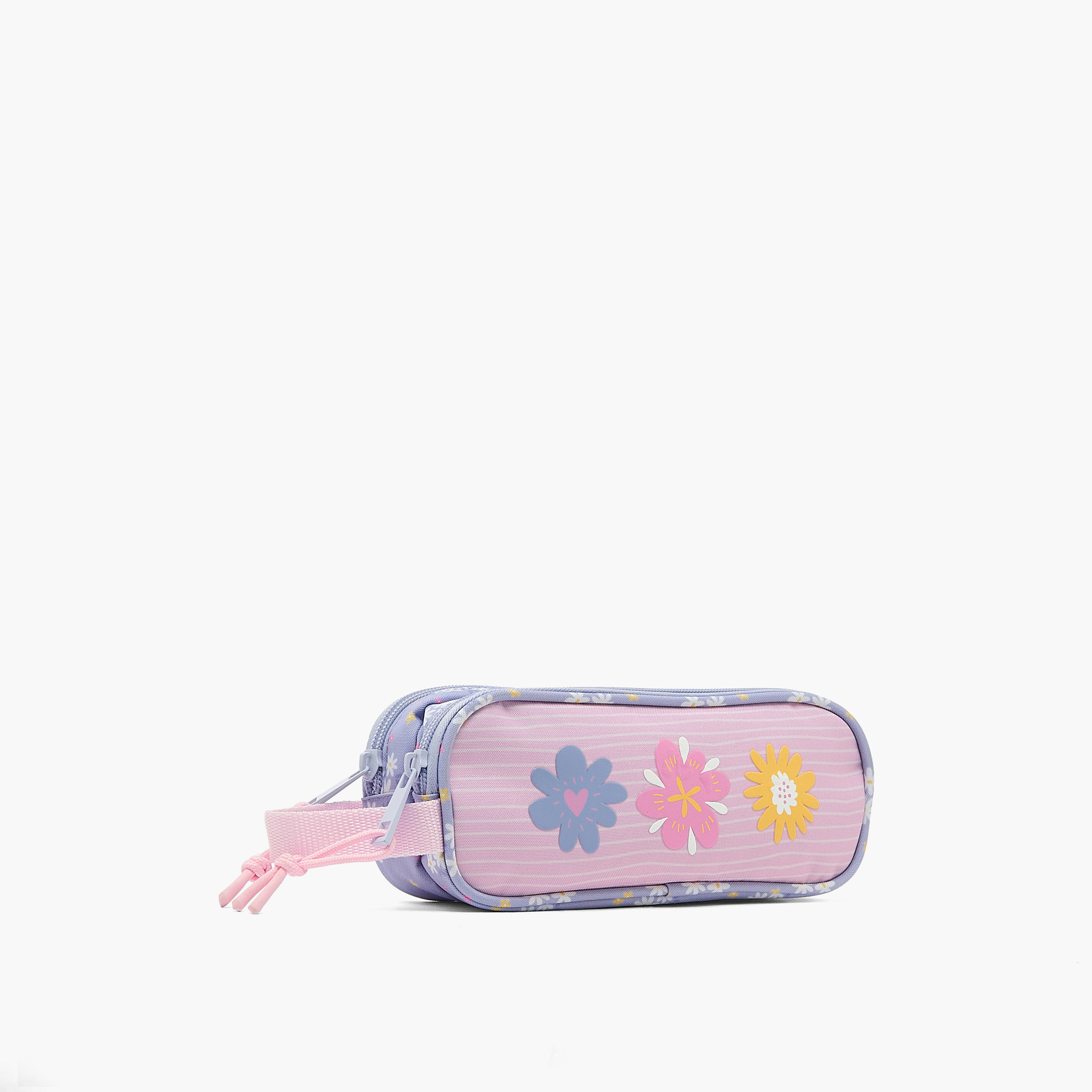 مقلمة بقسمين وطبعات زهرية-school-stationery-pencilcases-image-3