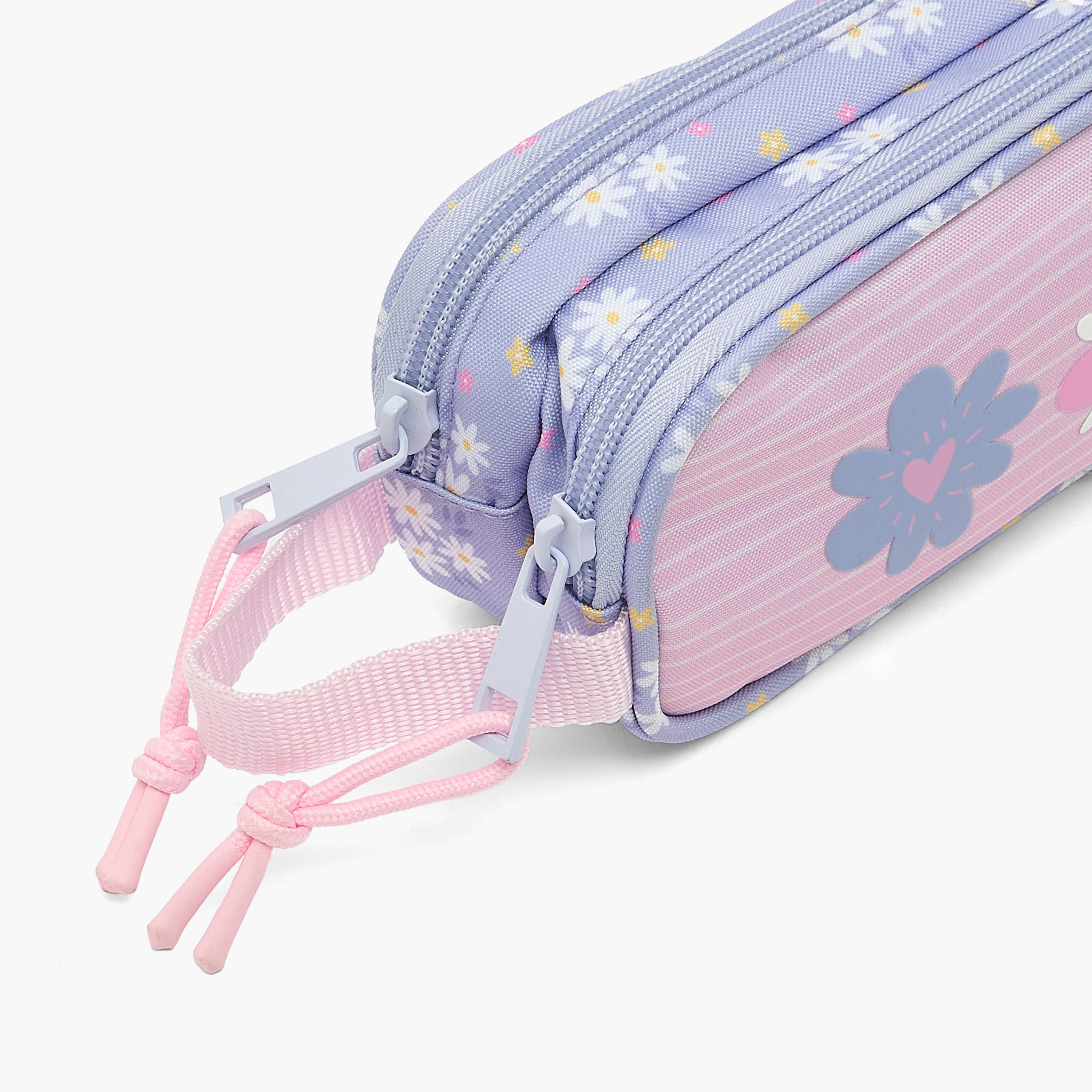 مقلمة بقسمين وطبعات زهرية-school-stationery-pencilcases-image-5