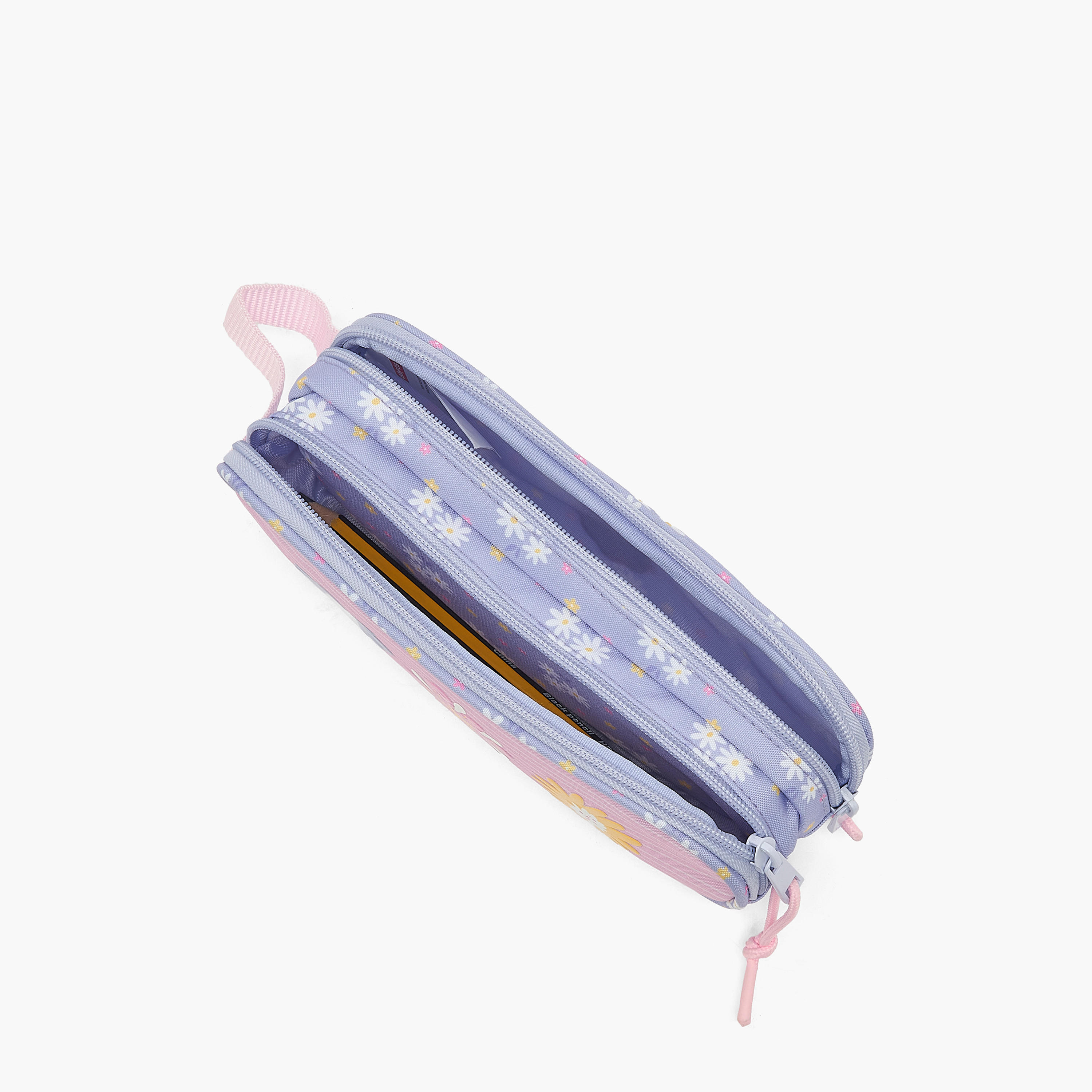 مقلمة بقسمين وطبعات زهرية-school-stationery-pencilcases-image-7