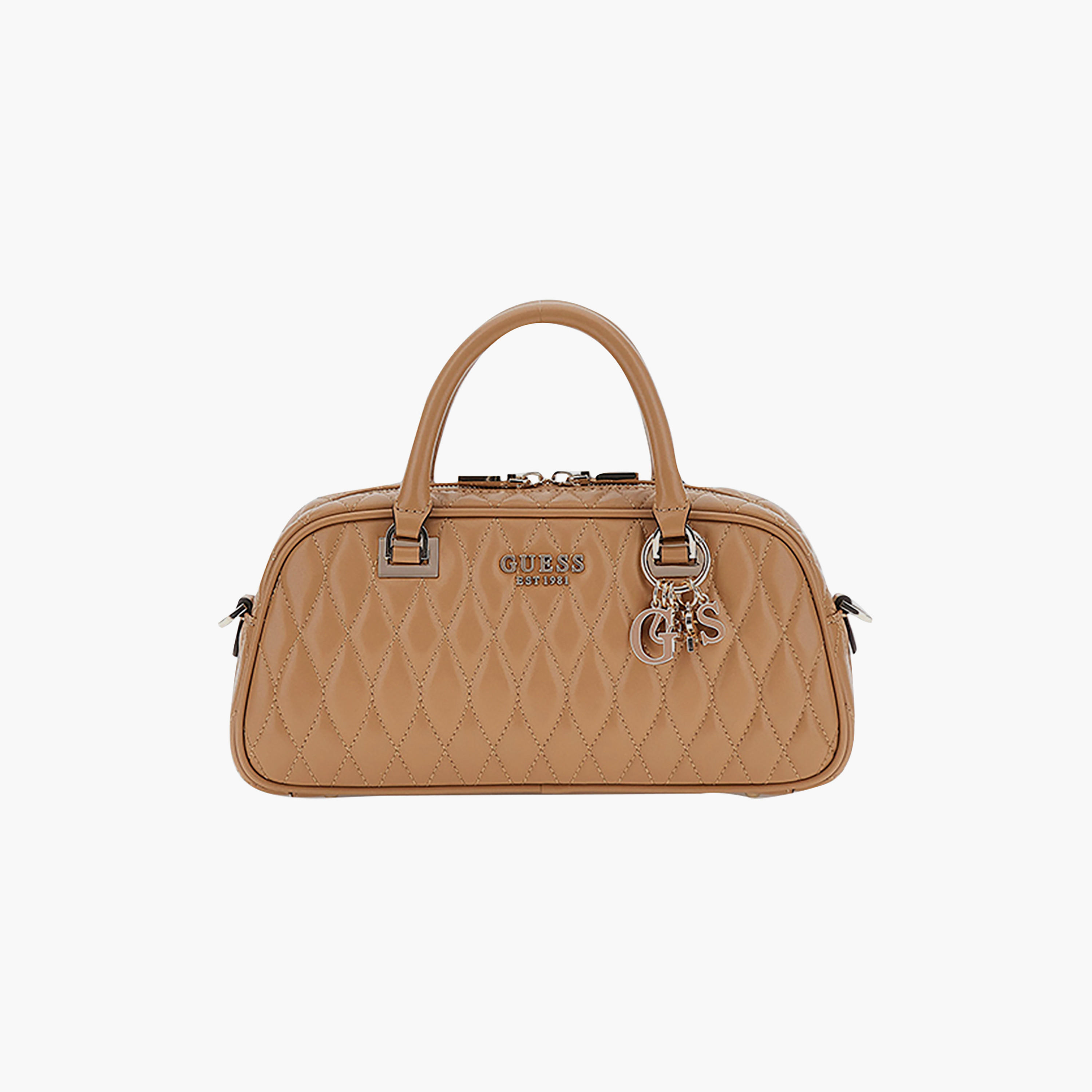 حقيبة ساتشيل Guess Valla المبطنة بنقش الماس بمقبضين وإغلاق بسحاب وحزام قابل للفصل-women-bagsandwallets-handbags-image-1