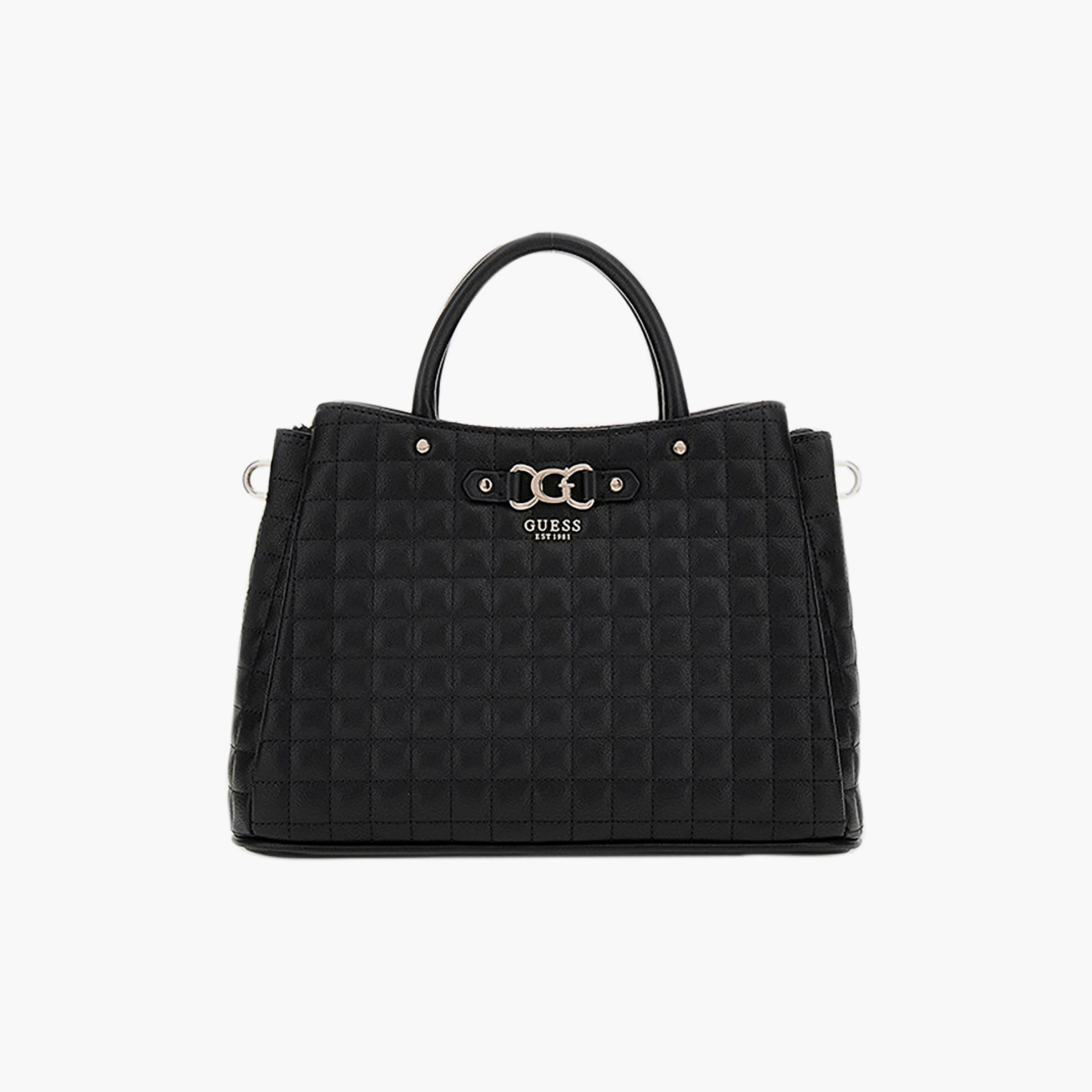 حقيبة ساتشيل مربعة مبطنة من Guess Nadira بمقبضين وإغلاق سحاب وحزام سلسلة-women-bagsandwallets-handbags-image-1