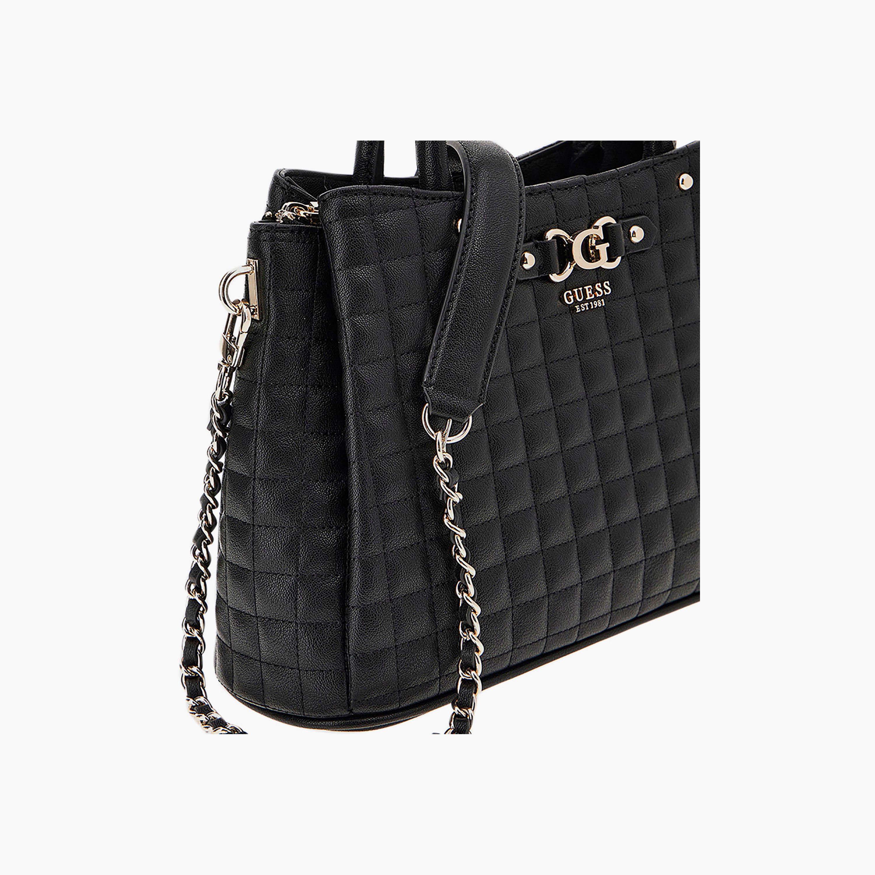حقيبة ساتشيل مربعة مبطنة من Guess Nadira بمقبضين وإغلاق سحاب وحزام سلسلة-women-bagsandwallets-handbags-image-3